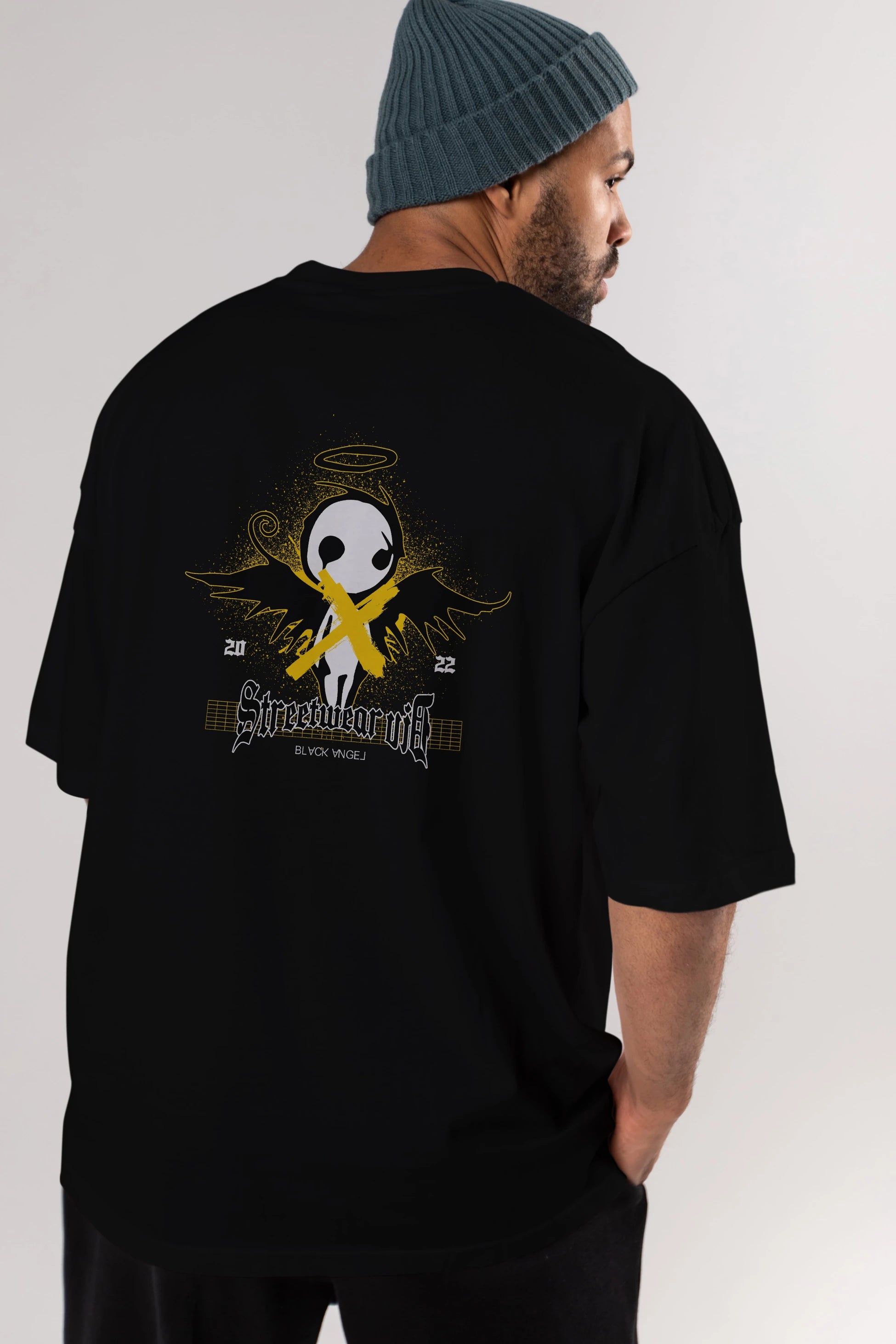 Black Angel Arka Baskılı Oversize t-shirt Erkek Kadın Unisex