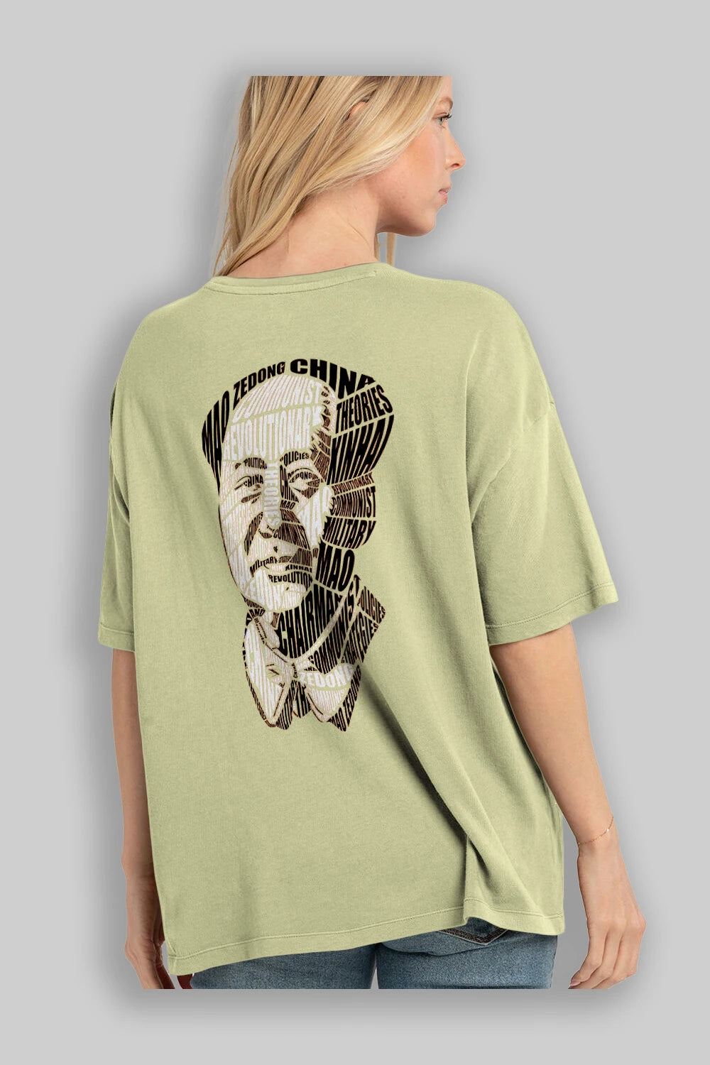 Mao Zedong Calligram Arka Baskılı Oversize t-shirt %100 pamuk Erkek Kadın Unisex
