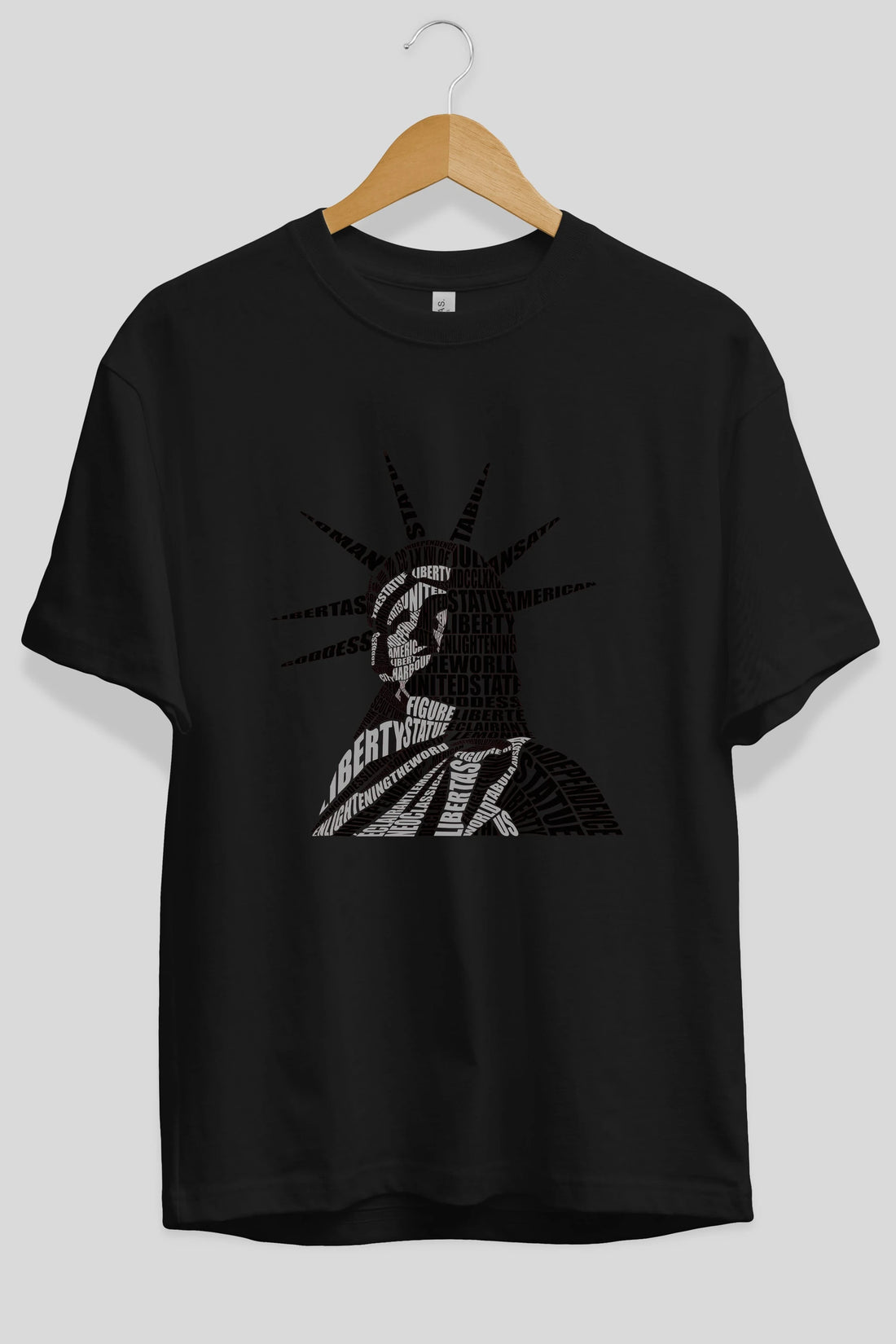 Liberty Statue Calligram Ön Baskılı Oversize t-shirt %100 pamuk Erkek Kadın Unisex