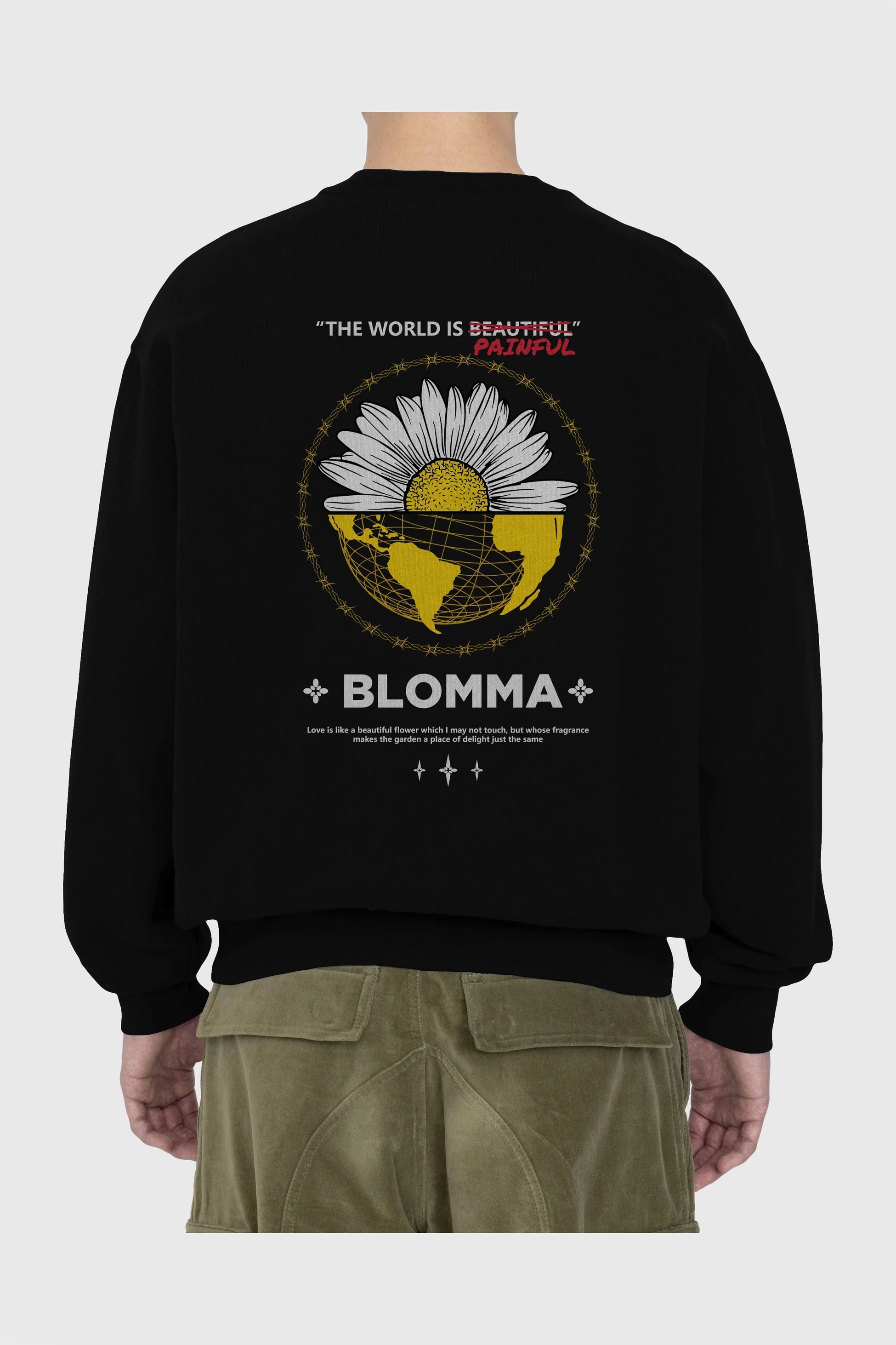 Blomma Arka Baskılı Oversize Sweatshirt Erkek Kadın Unisex