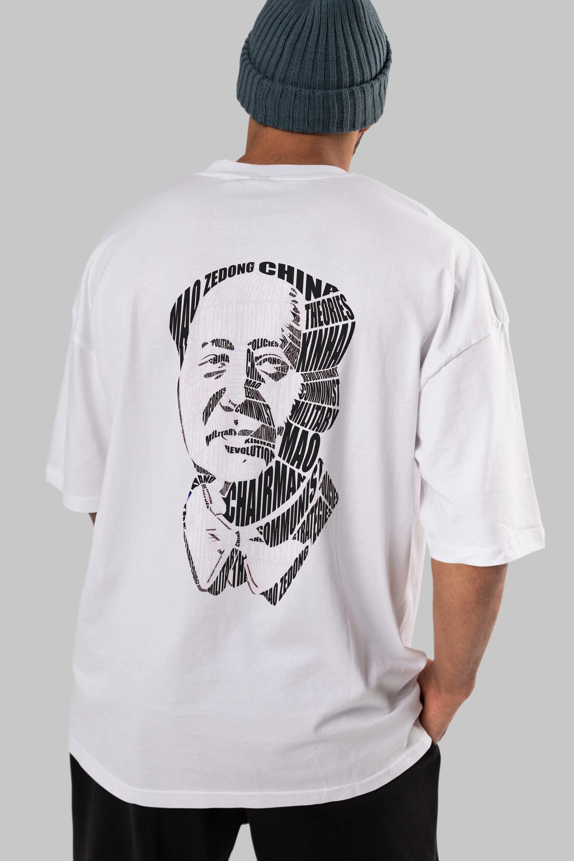 Mao Zedong Calligram Arka Baskılı Oversize t-shirt %100 pamuk Erkek Kadın Unisex