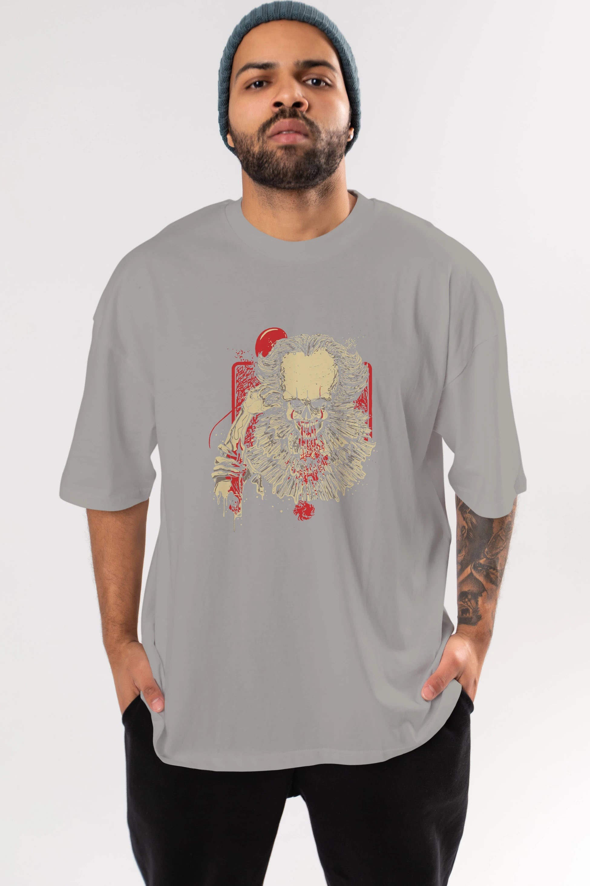 it (2) Ön Baskılı Oversize t-shirt Erkek Kadın Unisex %100 Pamuk Bisiklet Yaka tişort