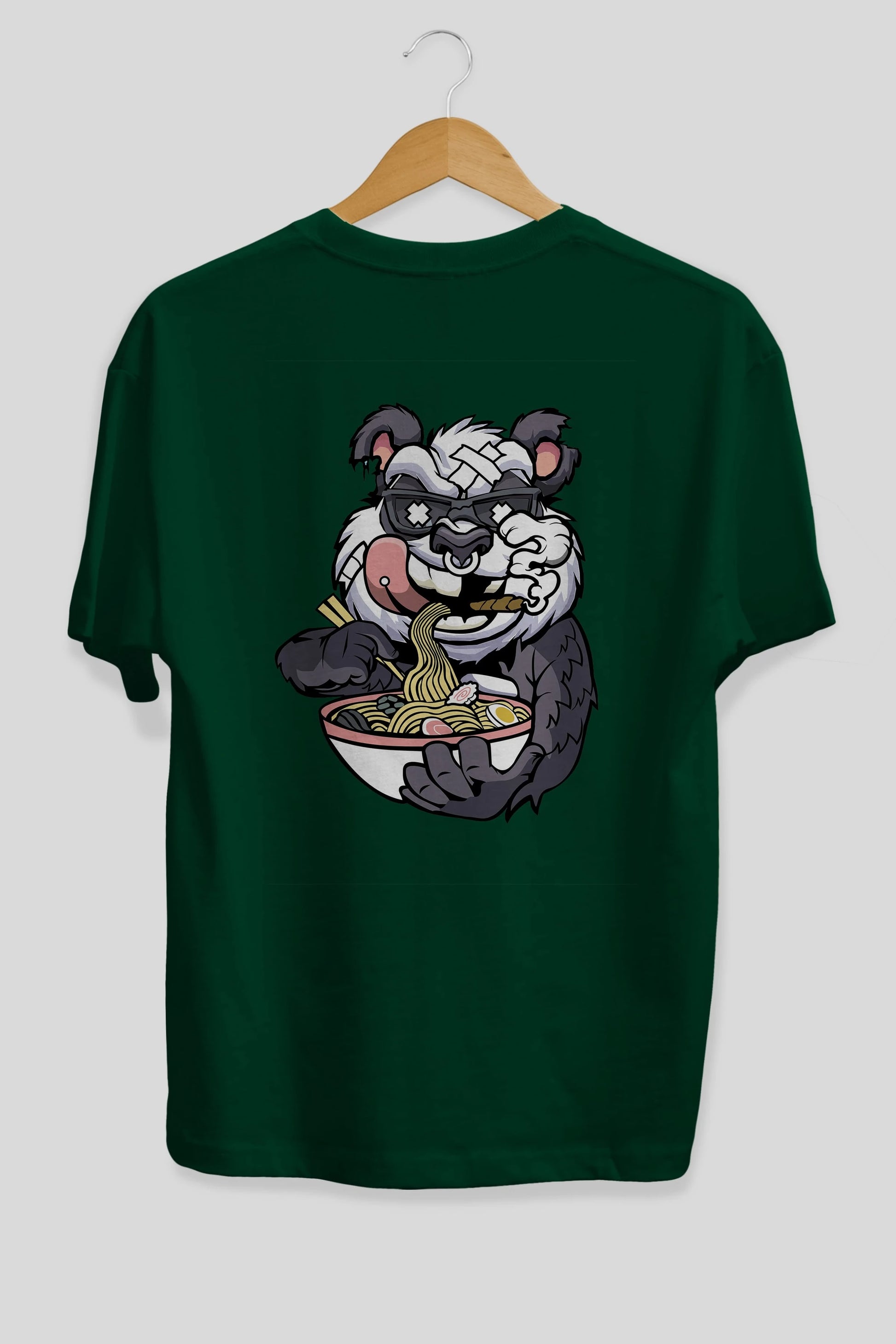 Panda Ramen Arka Baskılı Oversize t-shirt Erkek Kadın Unisex %100 Pamuk tişort