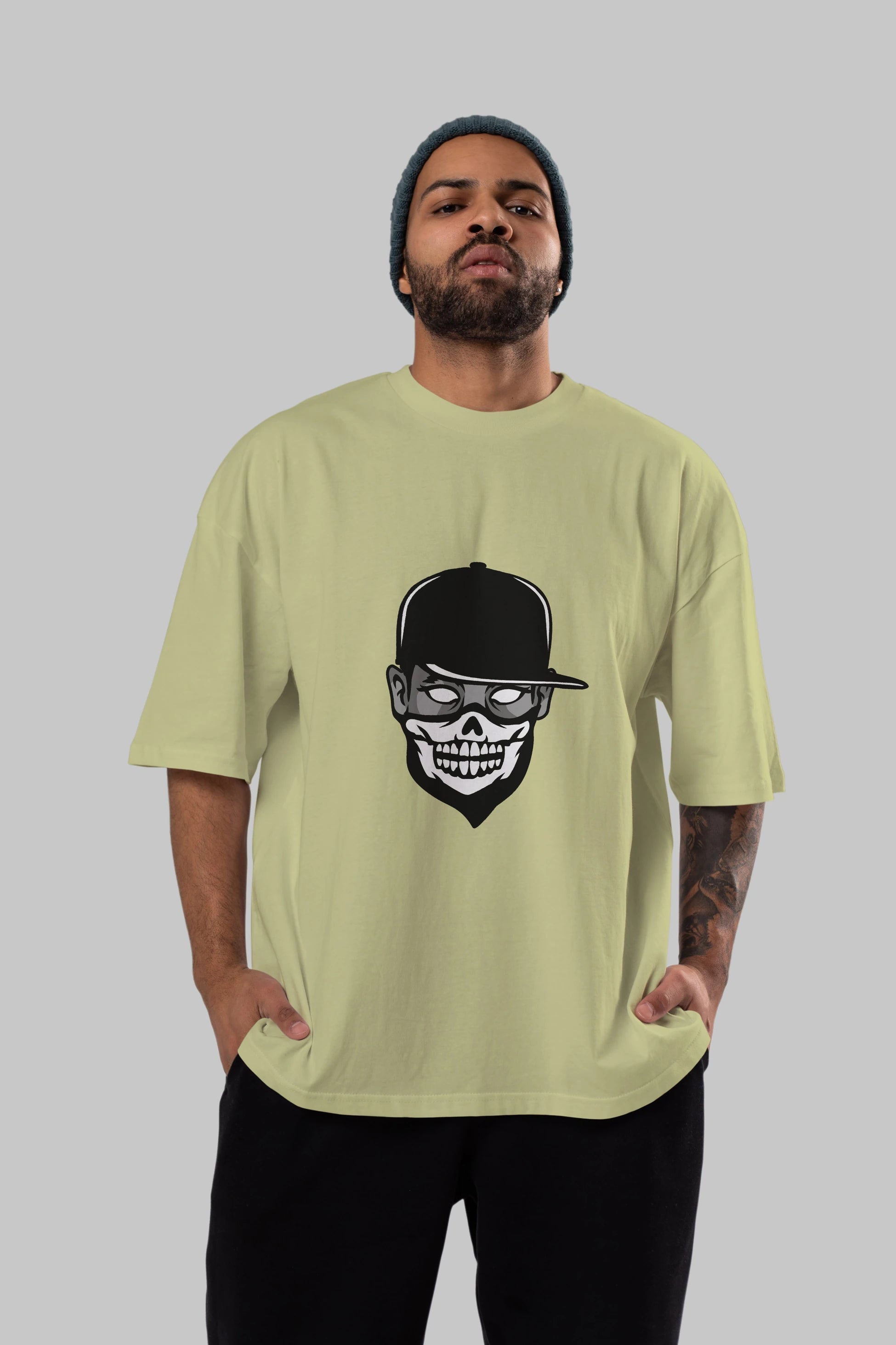 Skull Mask Ön Baskılı Oversize t-shirt Erkek Kadın Unisex %100 Pamuk tişort