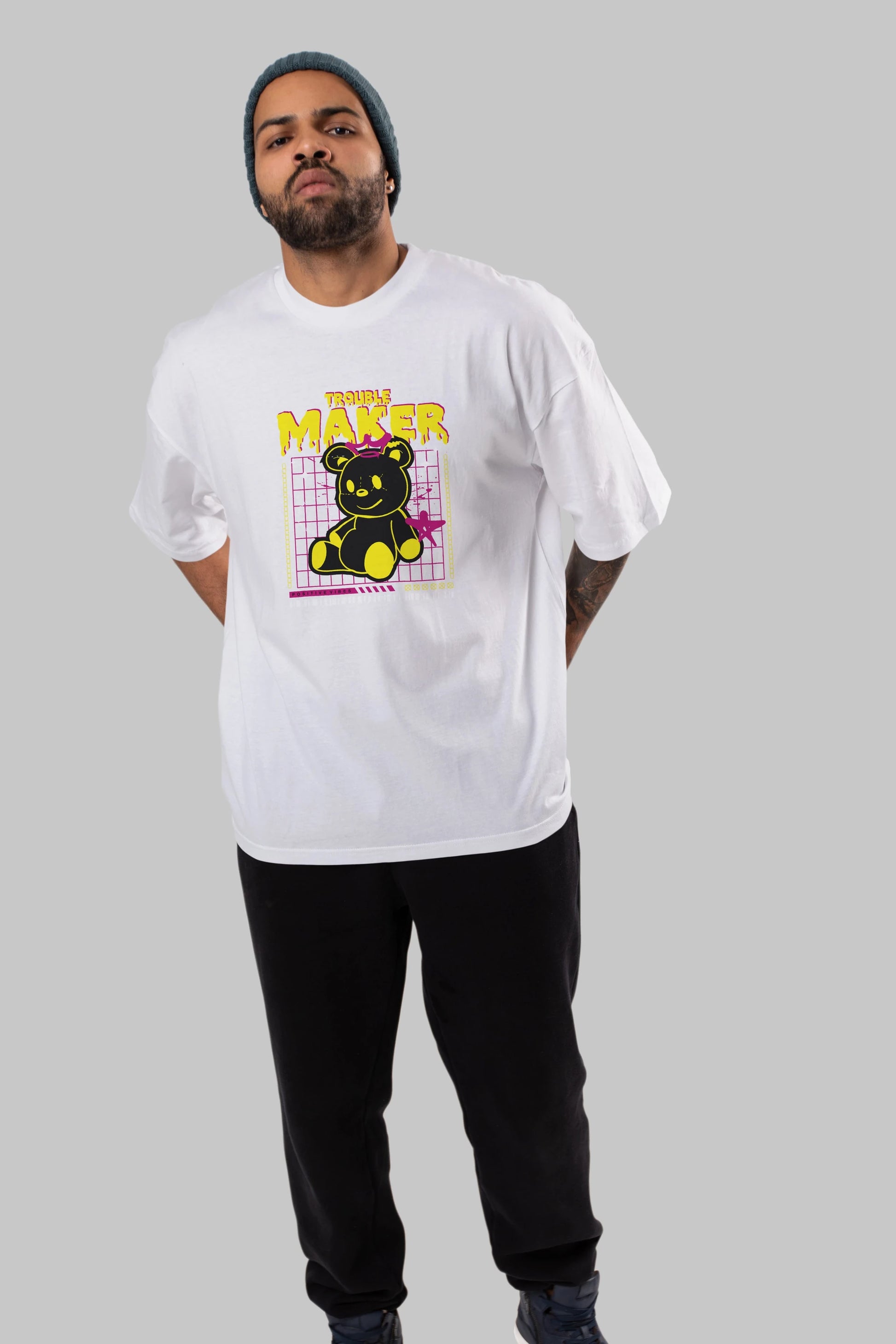 Teddy Bear Trouble Maker Ön Baskılı Oversize t-shirt Erkek Kadın Unisex
