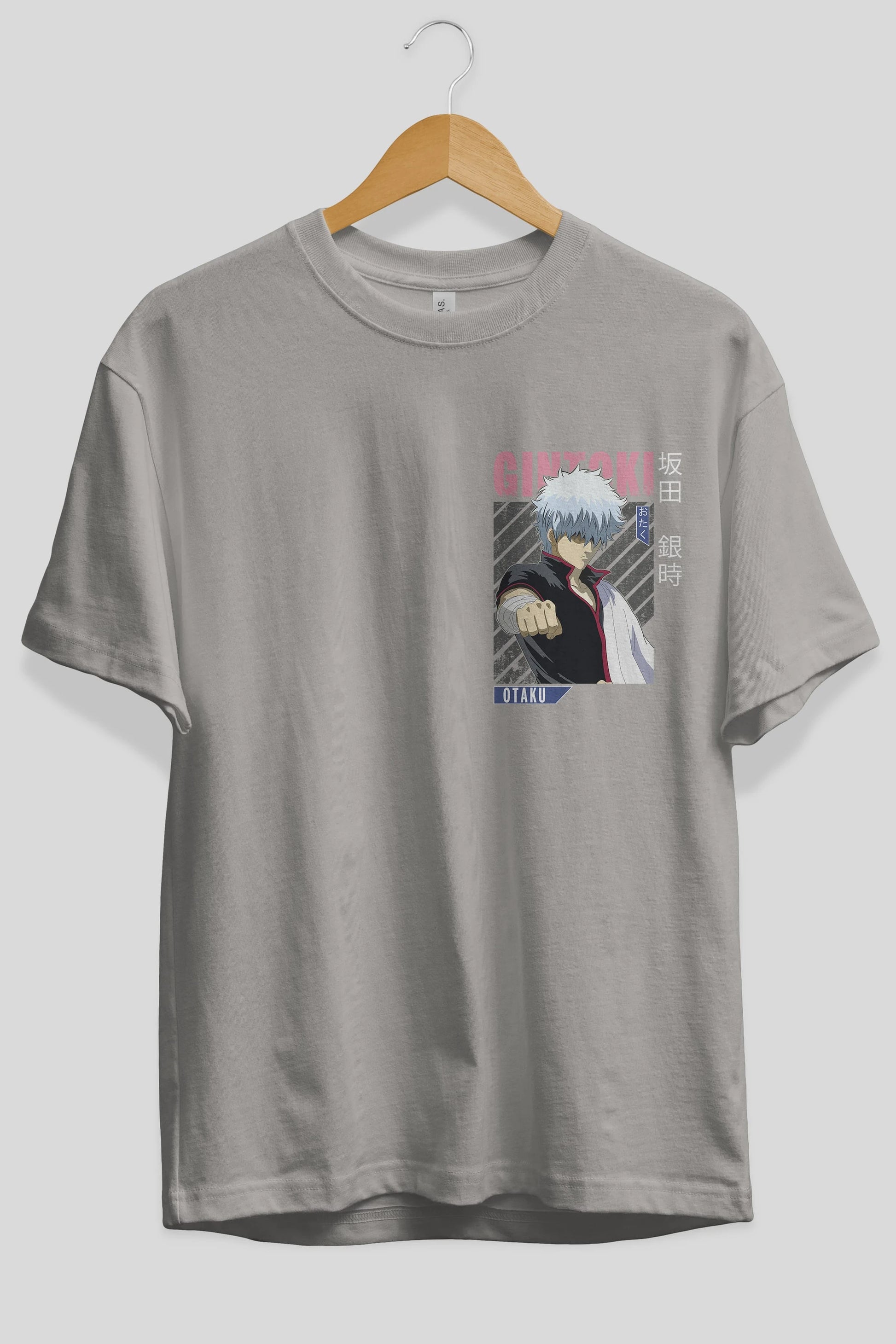 Gintoki Sakata GINTAMA 2 Ön Sol Baskılı Oversize t-shirt Erkek Kadın Unisex %100 Pamuk Bisiklet Yaka tişort