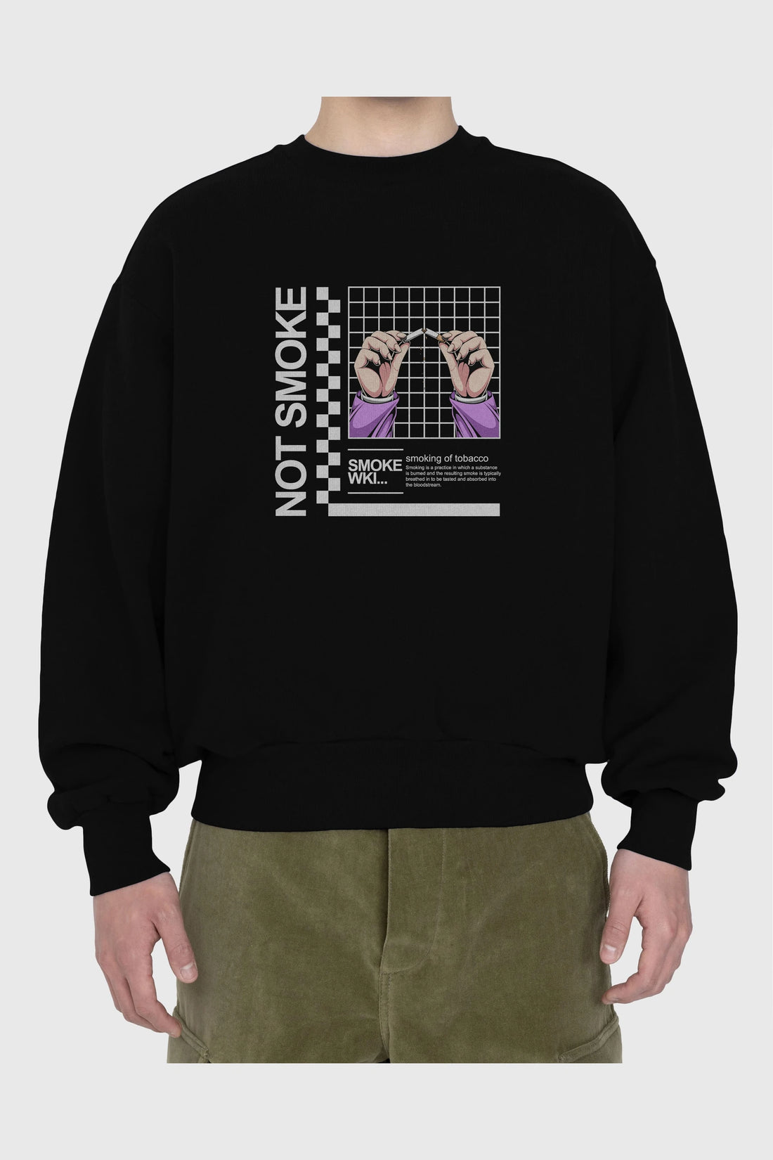 Not Smoke Ön Baskılı Oversize Sweatshirt Erkek Kadın Unisex