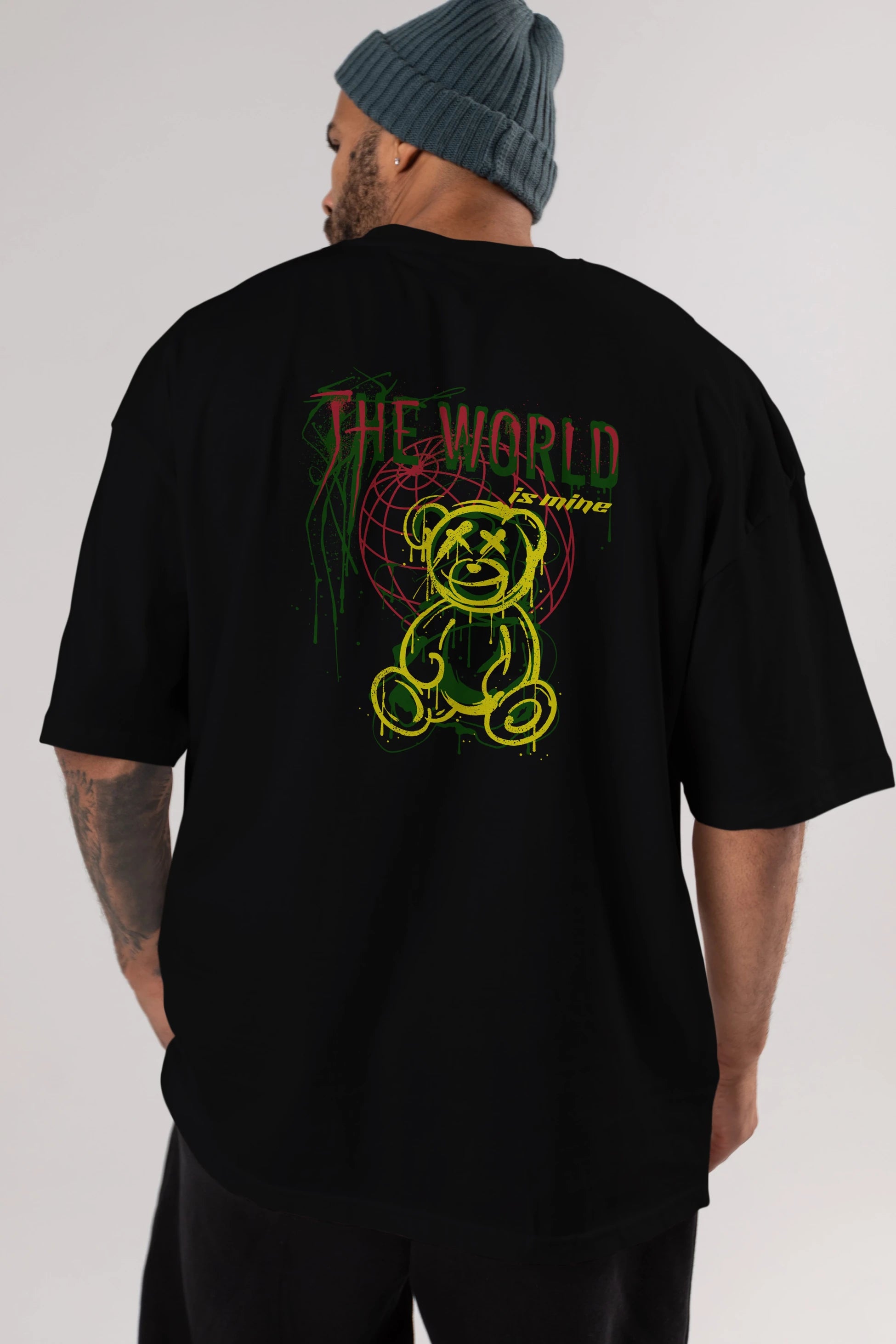 The World is Mine Bear Arka Baskılı Oversize t-shirt Erkek Kadın Unisex