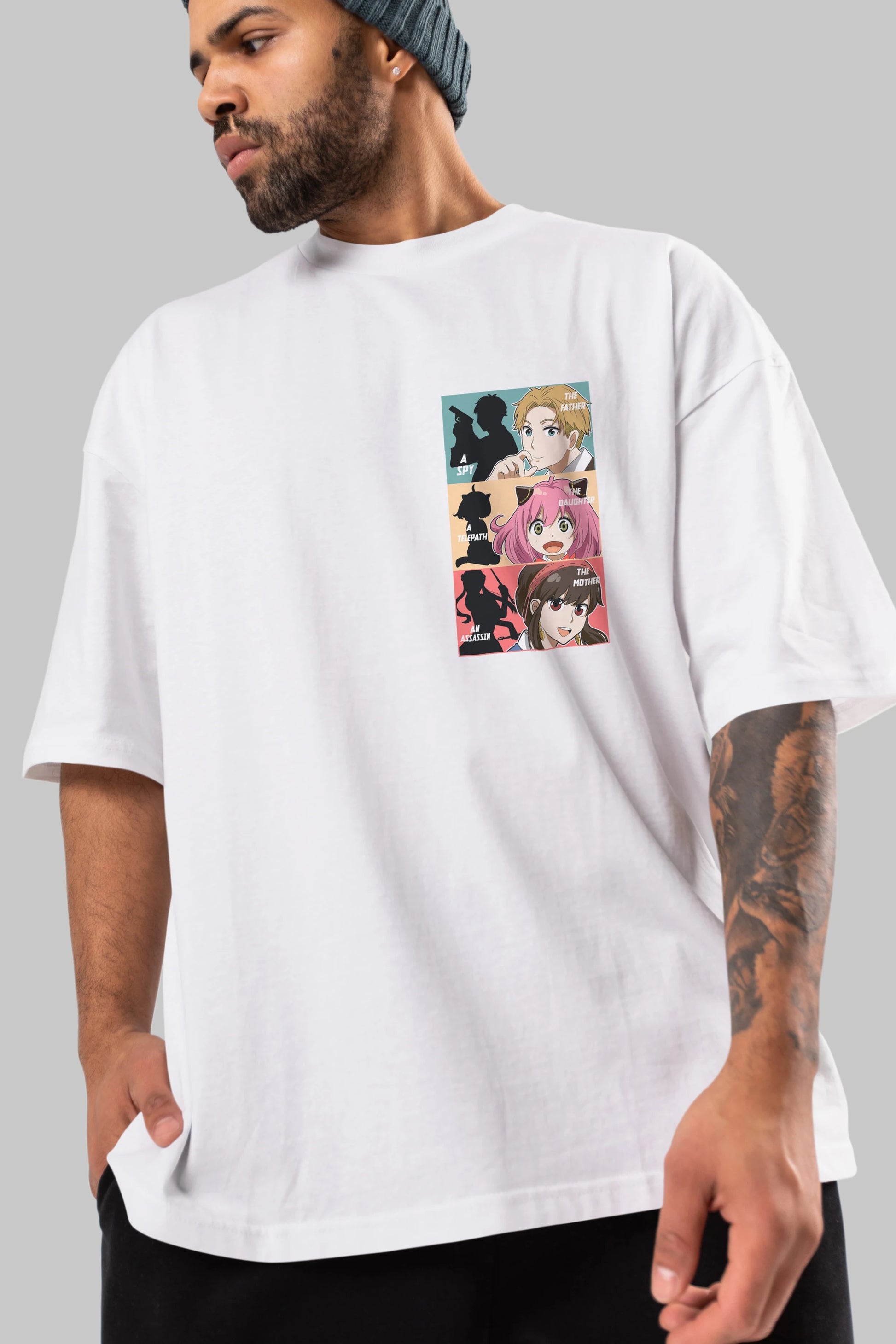 SPY X FAMILY Ön Sol Baskılı Oversize t-shirt Erkek Kadın Unisex %100 Pamuk Bisiklet Yaka tişort