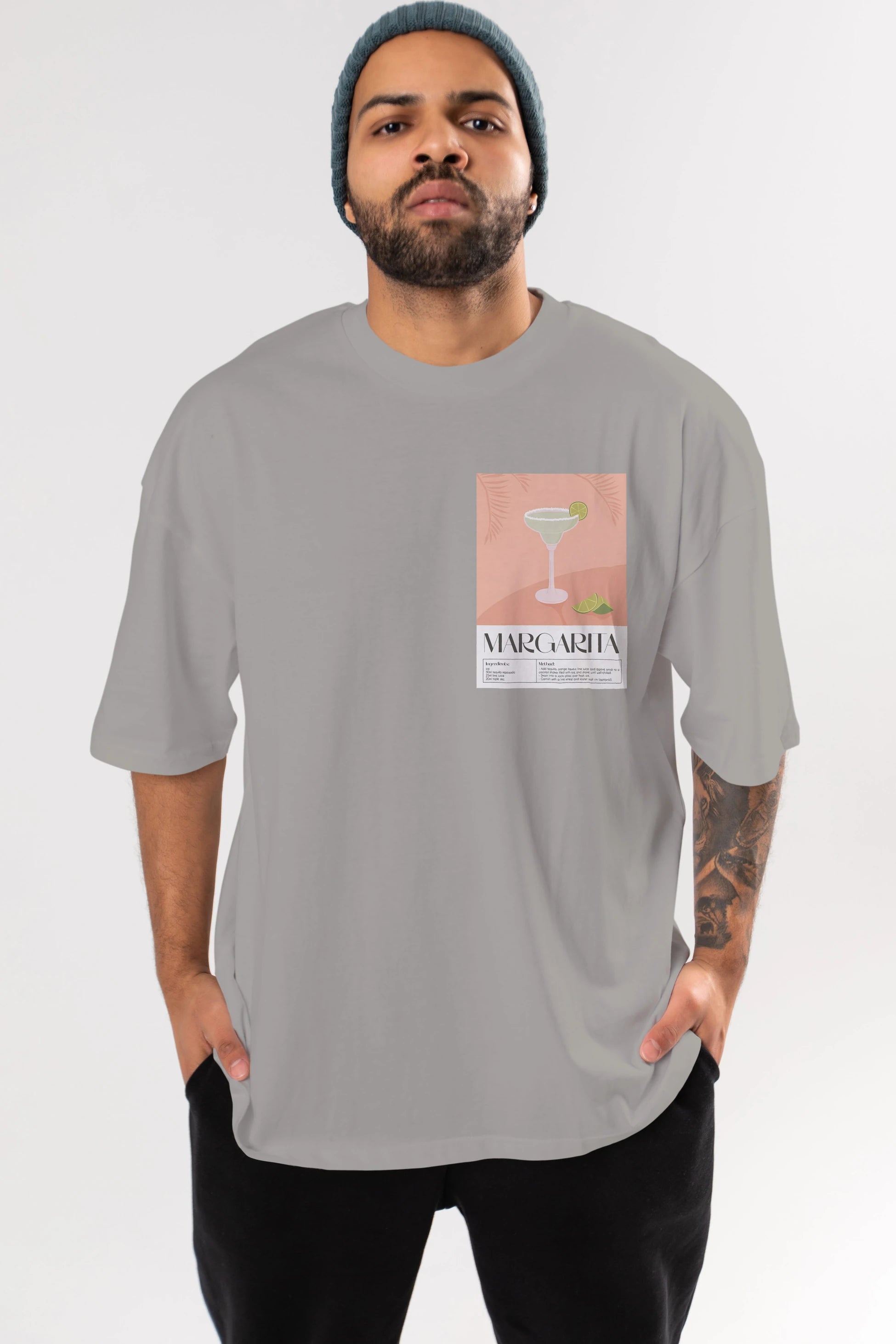 Margarita 5 Ön Sol Baskılı Oversize t-shirt Erkek Kadın Unisex %100 Pamuk Bisiklet Yaka tişort
