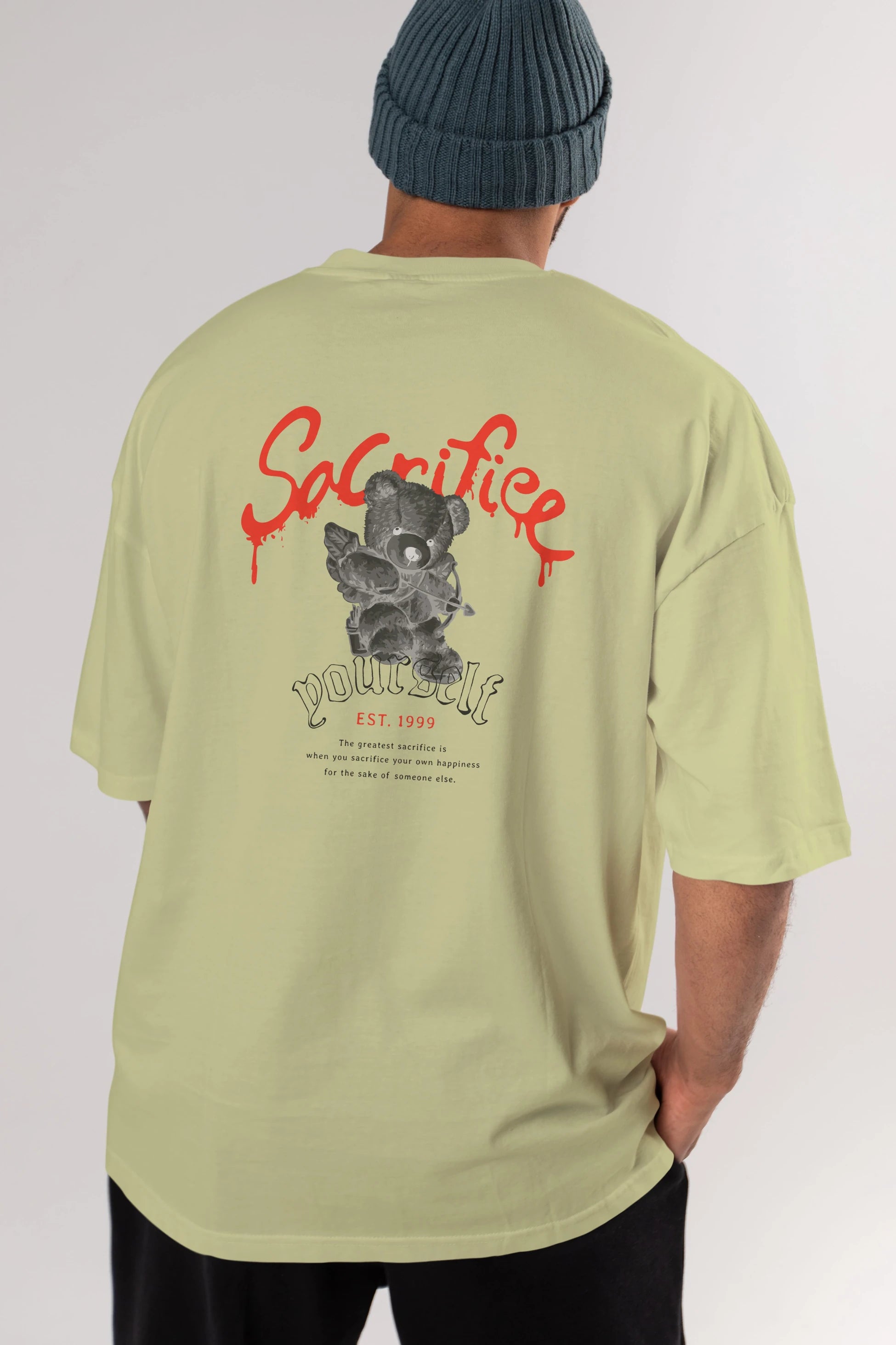 Sacrifice Yourself Bear Arka Baskılı Oversize t-shirt Erkek Kadın Unisex