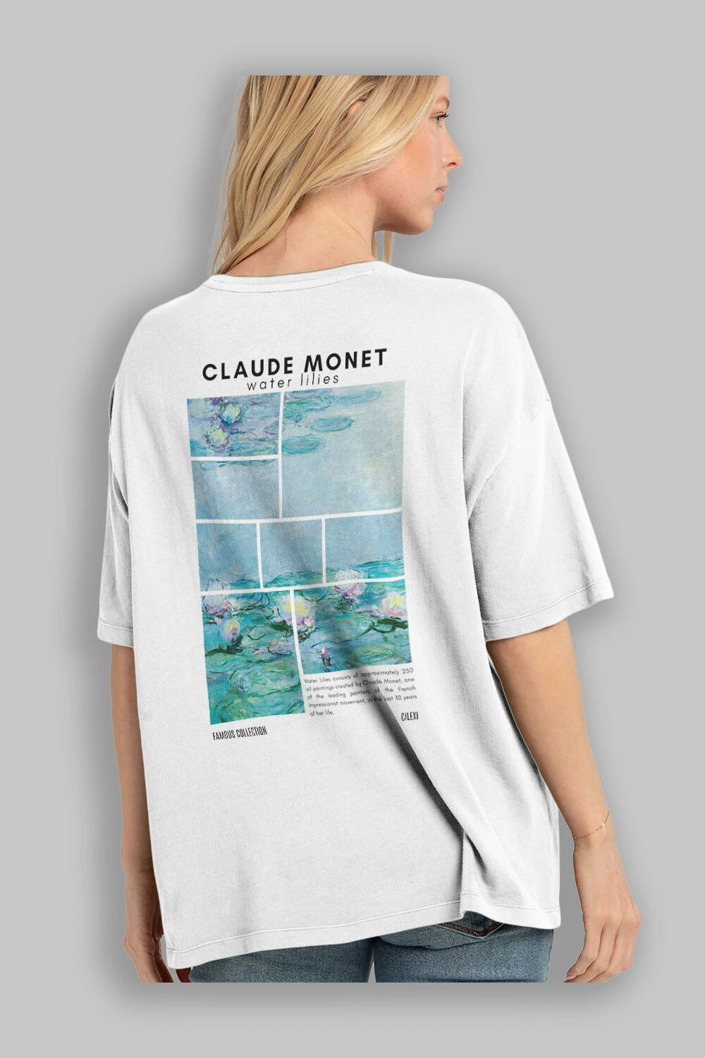 Claude Monet Arka Baskılı Oversize t-shirt Erkek Kadın Bisiklet Yaka Pamuk tişort