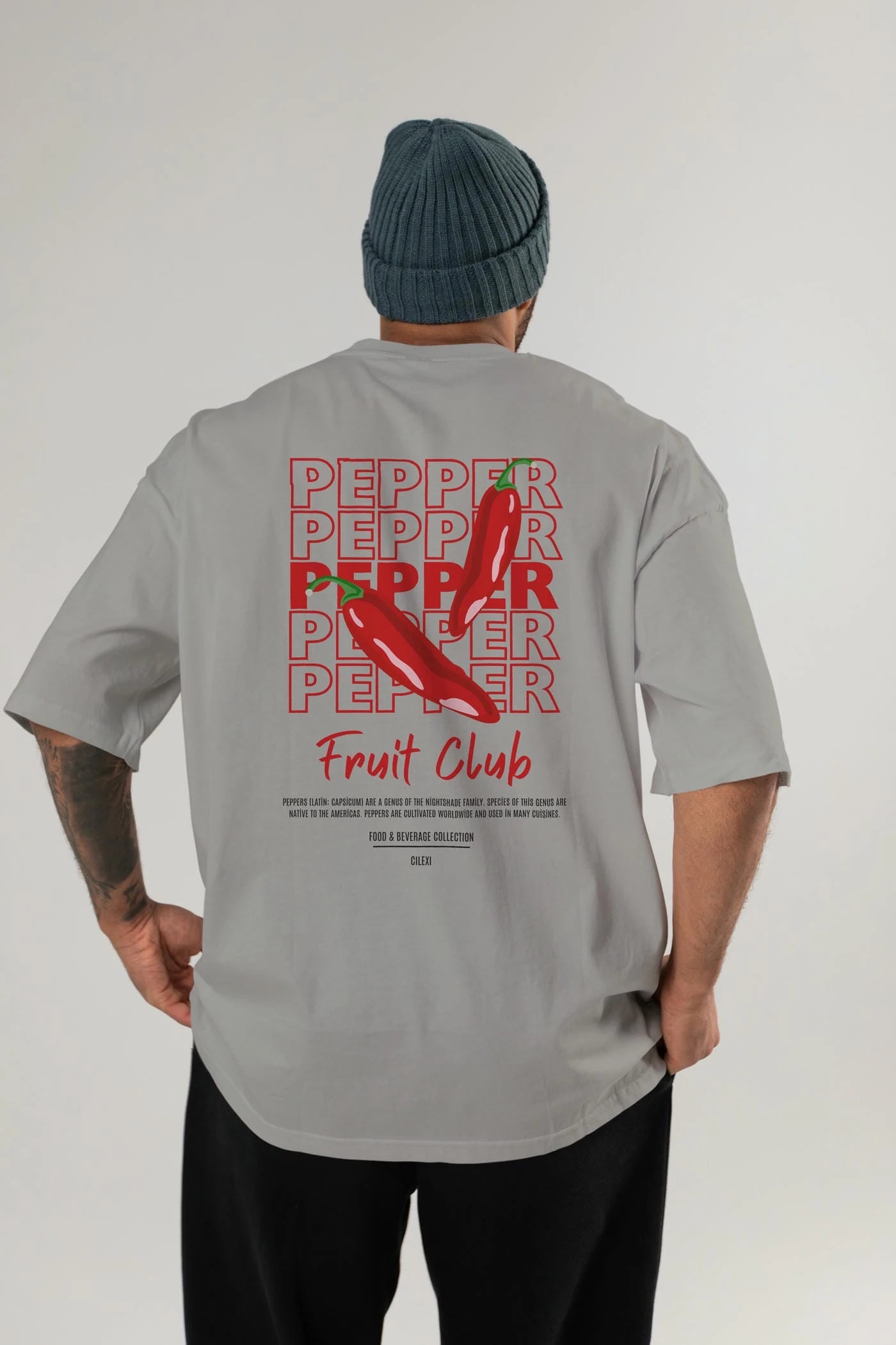 Pepper Arka Baskılı Oversize t-shirt Erkek Kadın Pamuk Bisiklet Yaka tişort