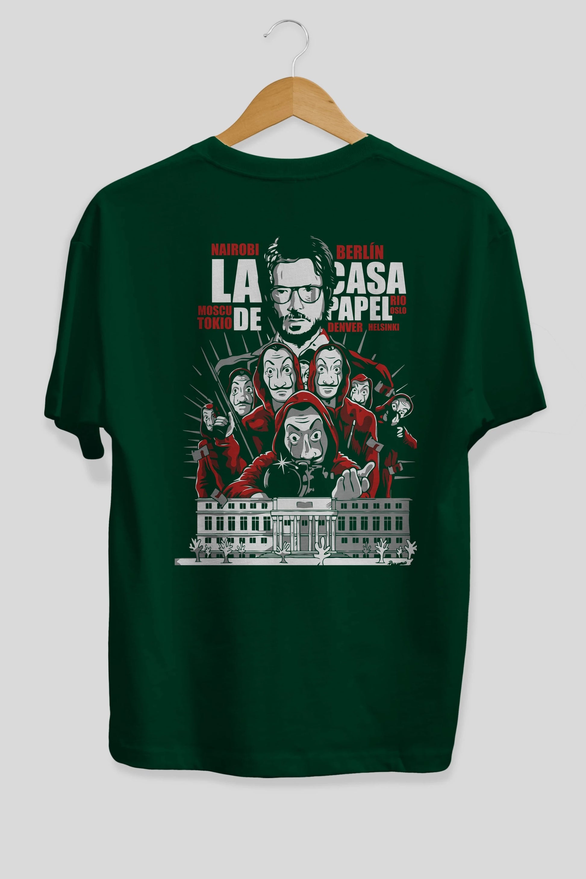 La Casa De Papel (2) Arka Baskılı Oversize t-shirt Erkek Kadın Unisex %100 Pamuk Bisiklet Yaka tişort