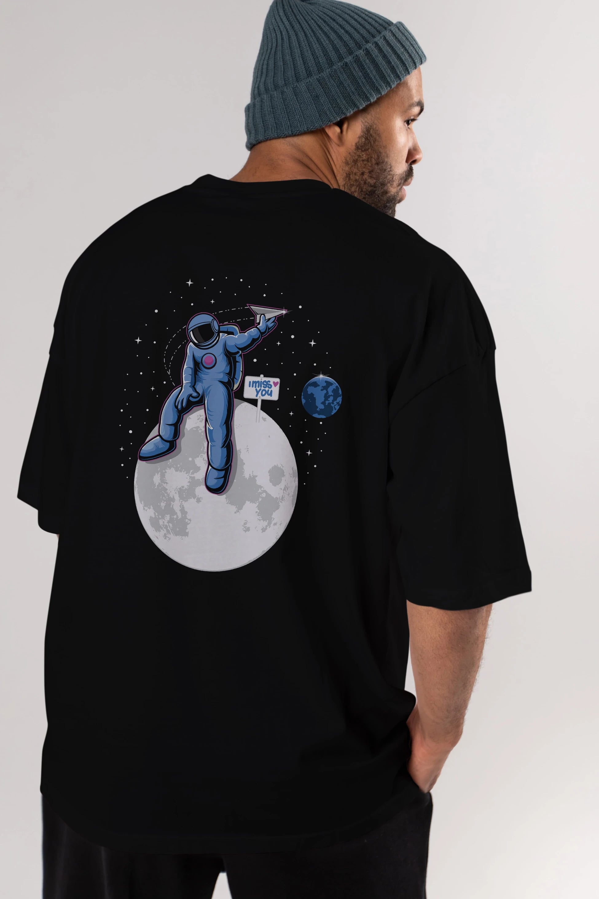 Astro Missing Earth Arka Baskılı Oversize t-shirt Erkek Kadın Unisex