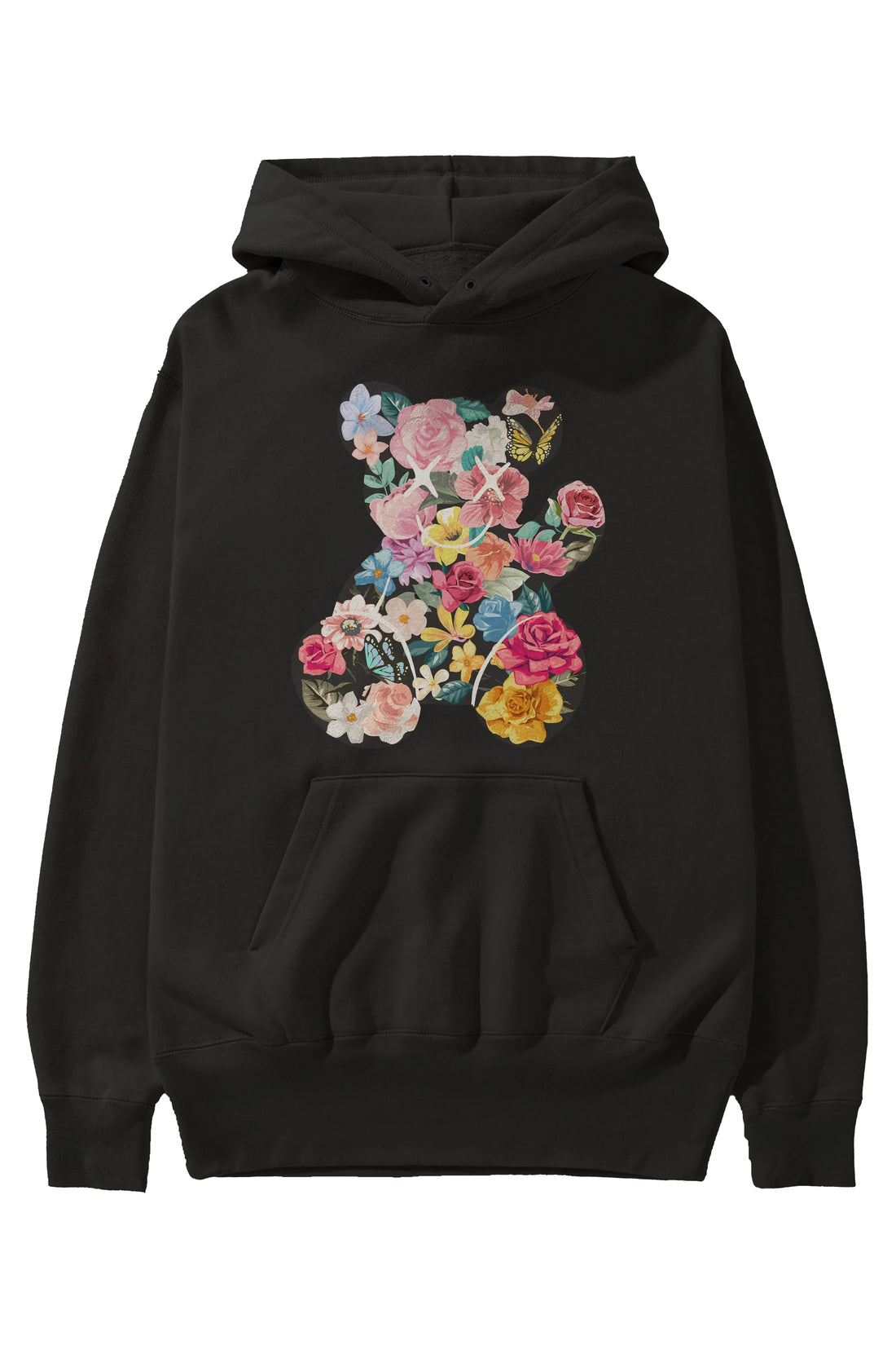 Flowers Bear Ön Baskılı Hoodie Oversize Kapüşonlu Sweatshirt Erkek Kadın Unisex