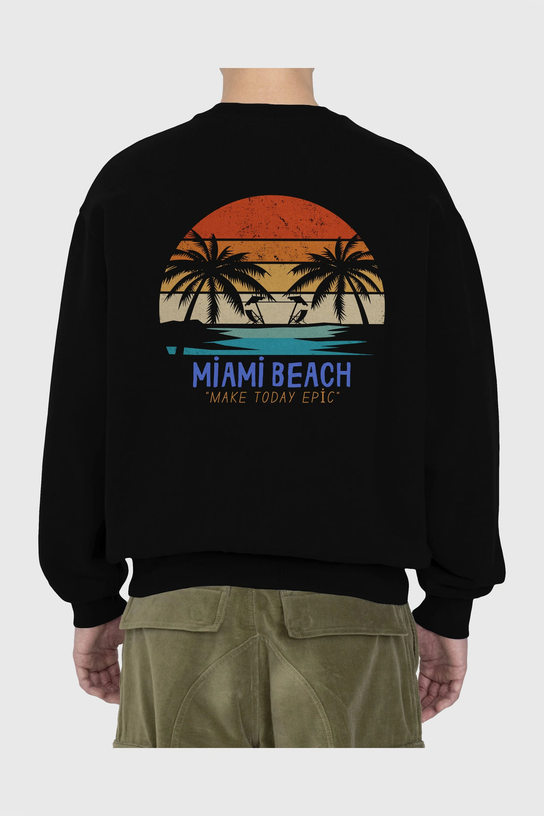 Miami Beach Yazılı Arka Baskılı Oversize Sweatshirt Erkek Kadın Unisex