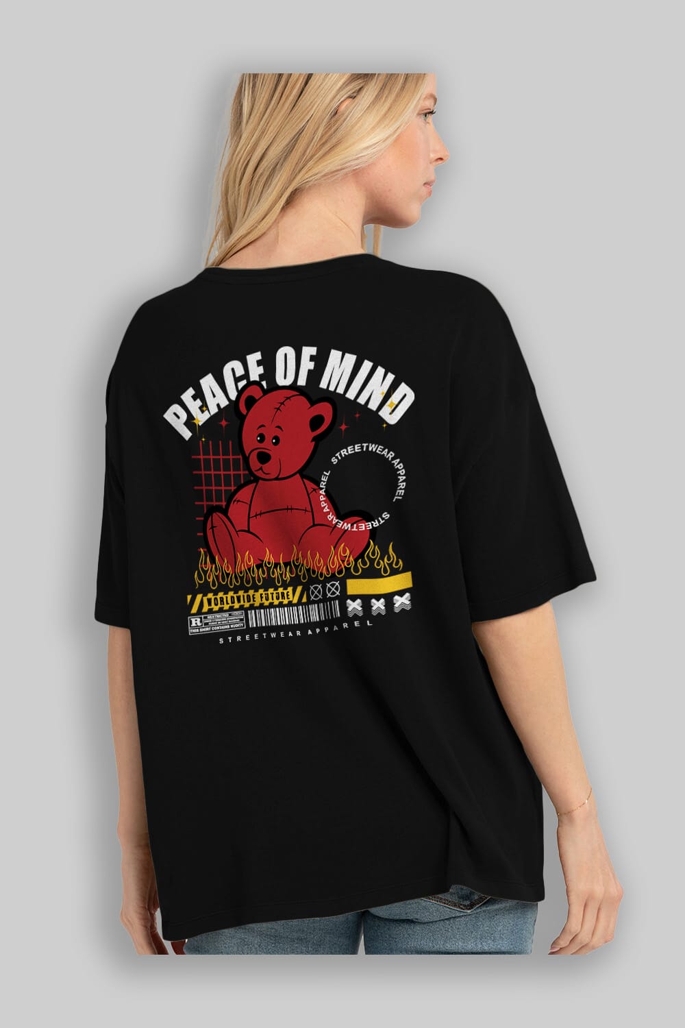 Teddy Bear Peace of Mind Arka Baskılı Oversize t-shirt Erkek Kadın Unisex