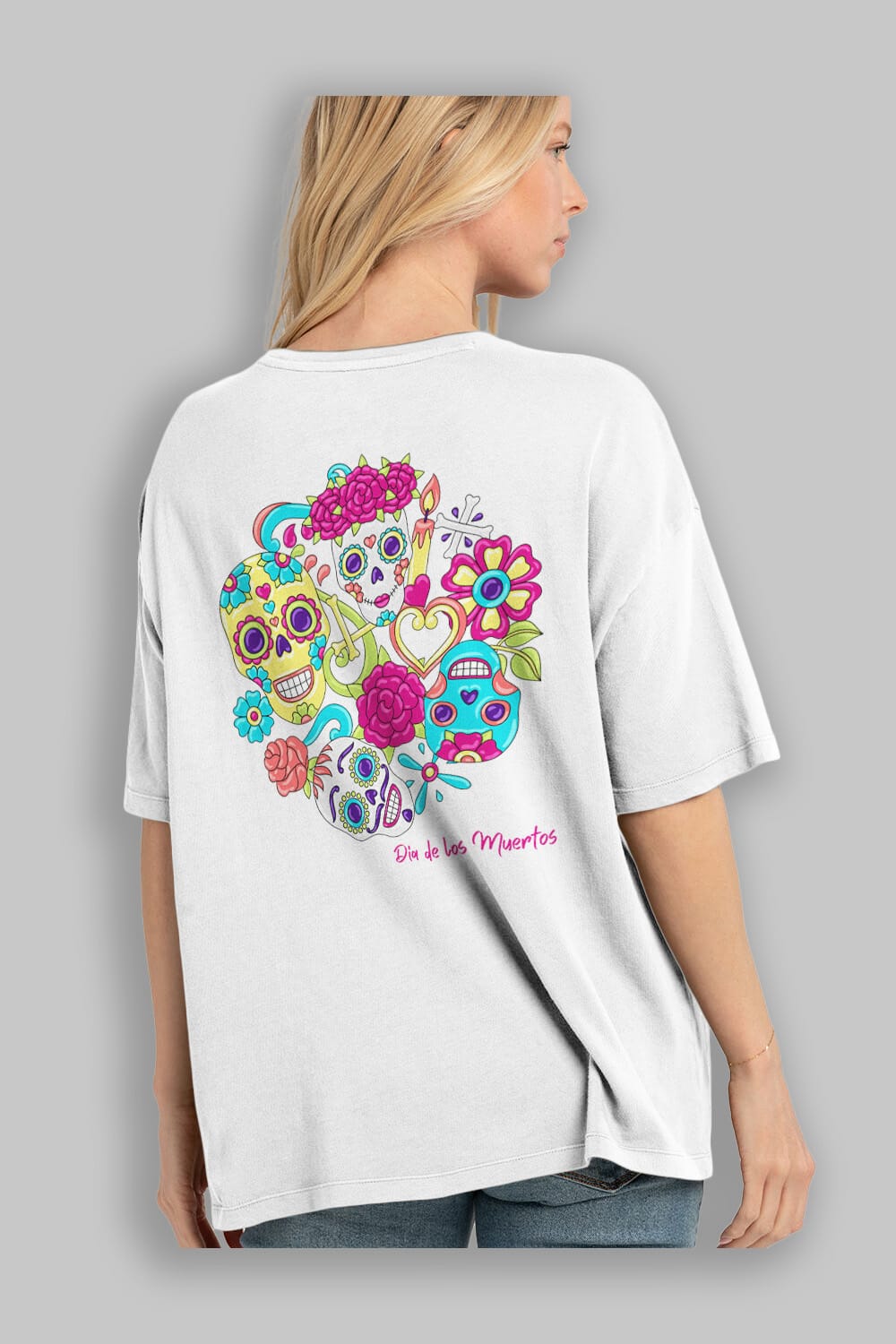 Dia de los Muertos Arka Baskılı Oversize t-shirt Erkek Kadın Unisex