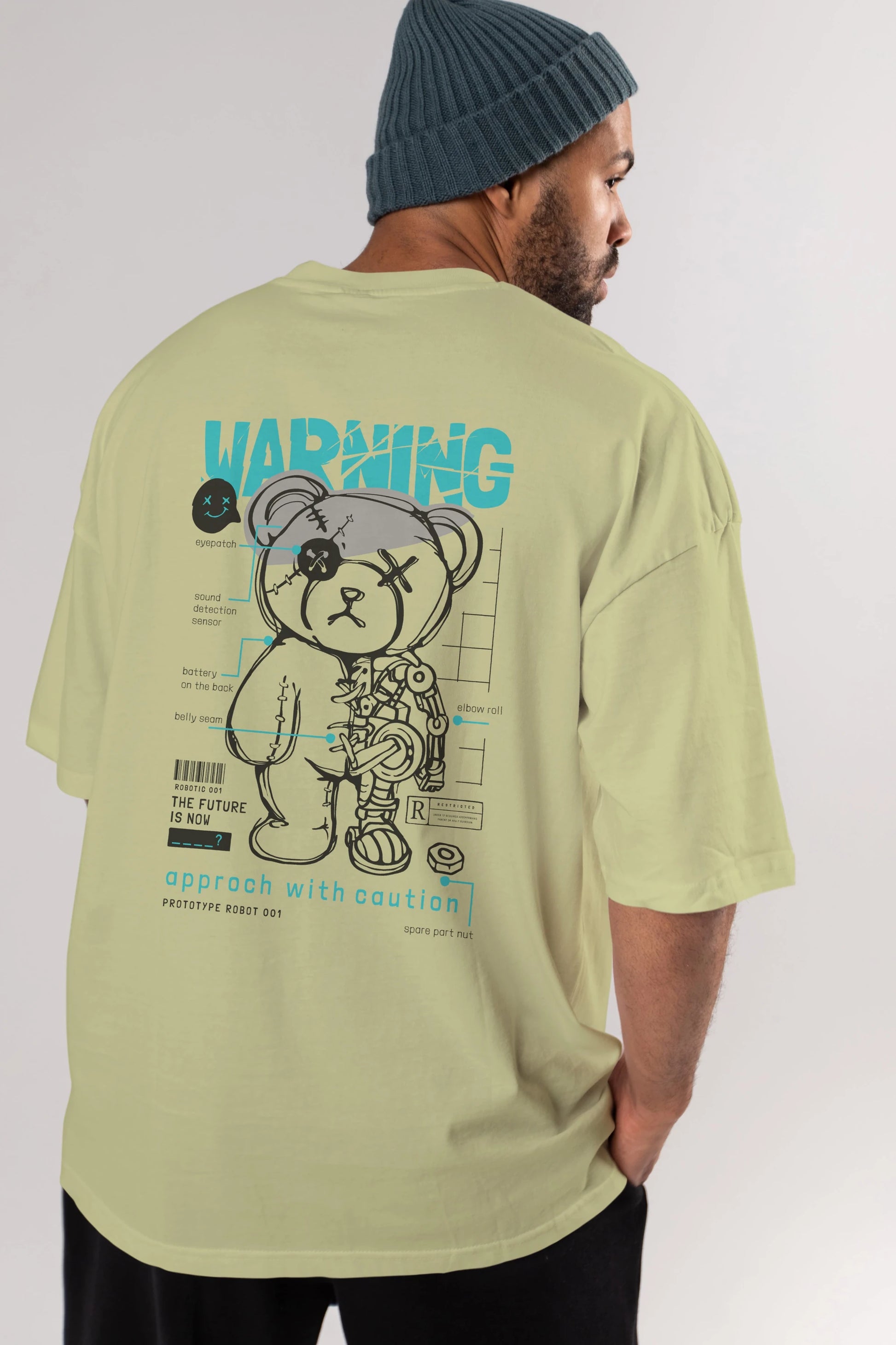 Teddy Bear Warning Arka Baskılı Oversize t-shirt Erkek Kadın Unisex
