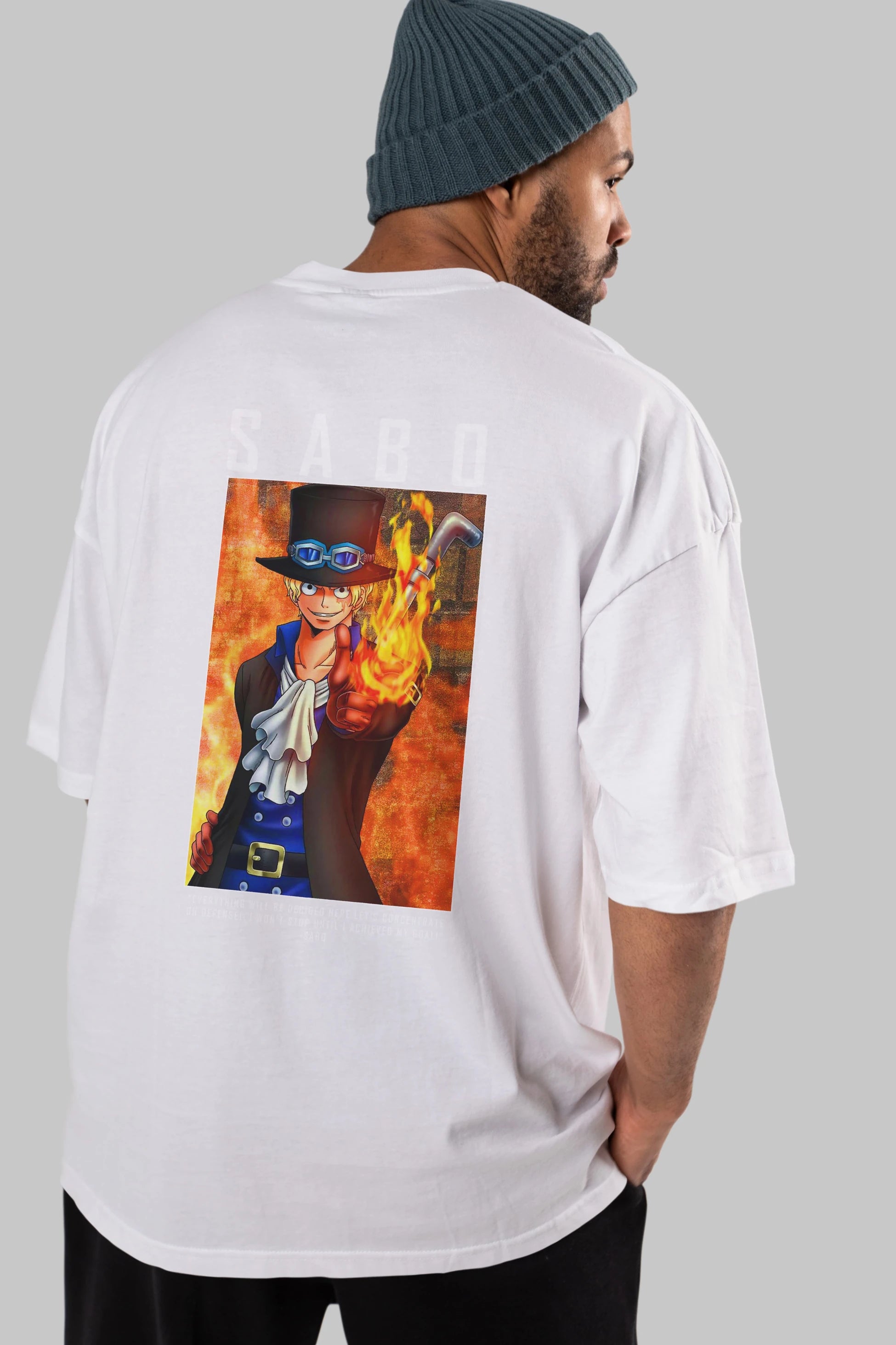 Sabo Anime Arka Baskılı Oversize t-shirt Erkek Kadın Unisex %100 pamuk tişort