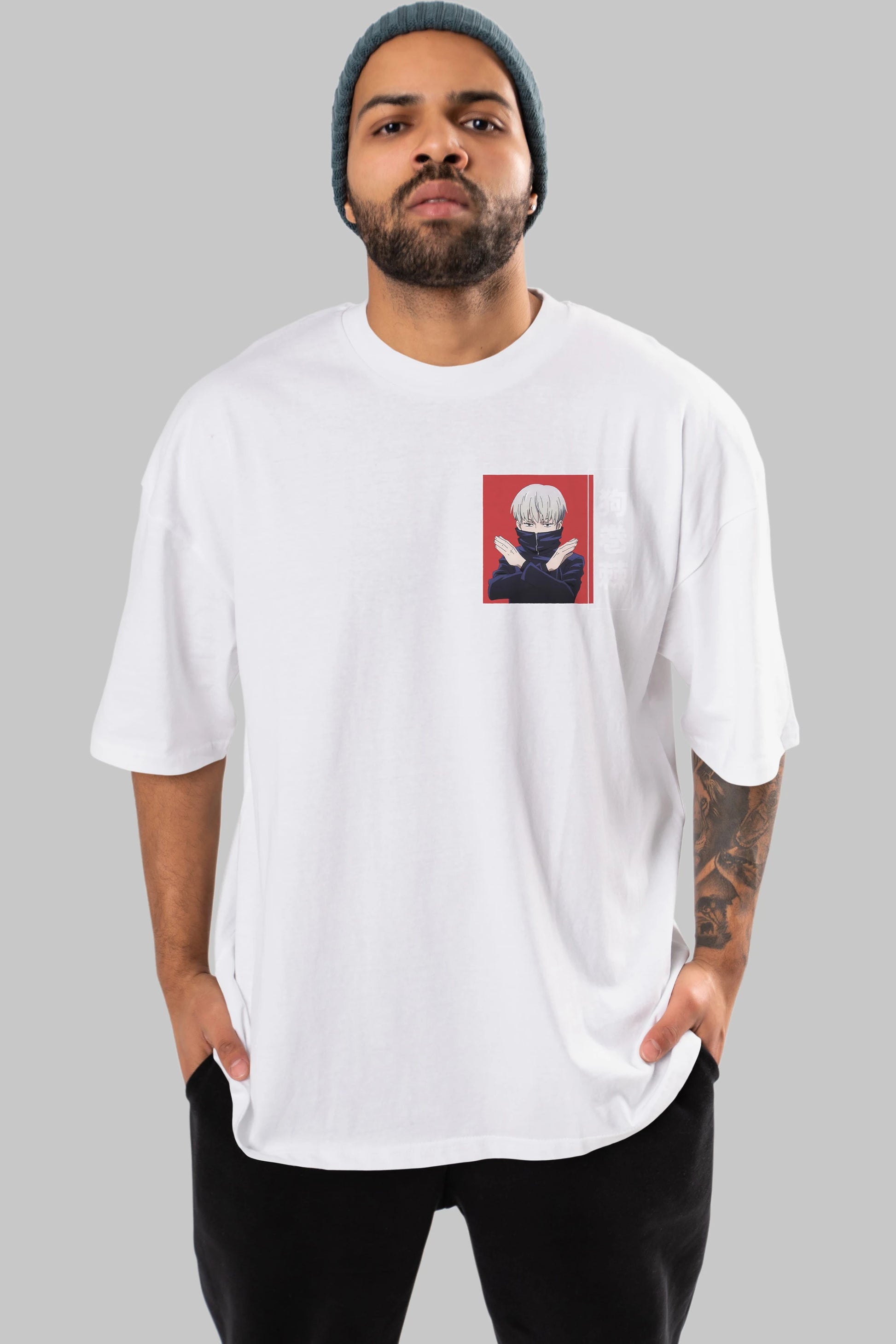 Toge Inumaki Ön Sol Baskılı Oversize t-shirt Erkek Kadın Unisex %100 Pamuk Bisiklet Yaka tişort