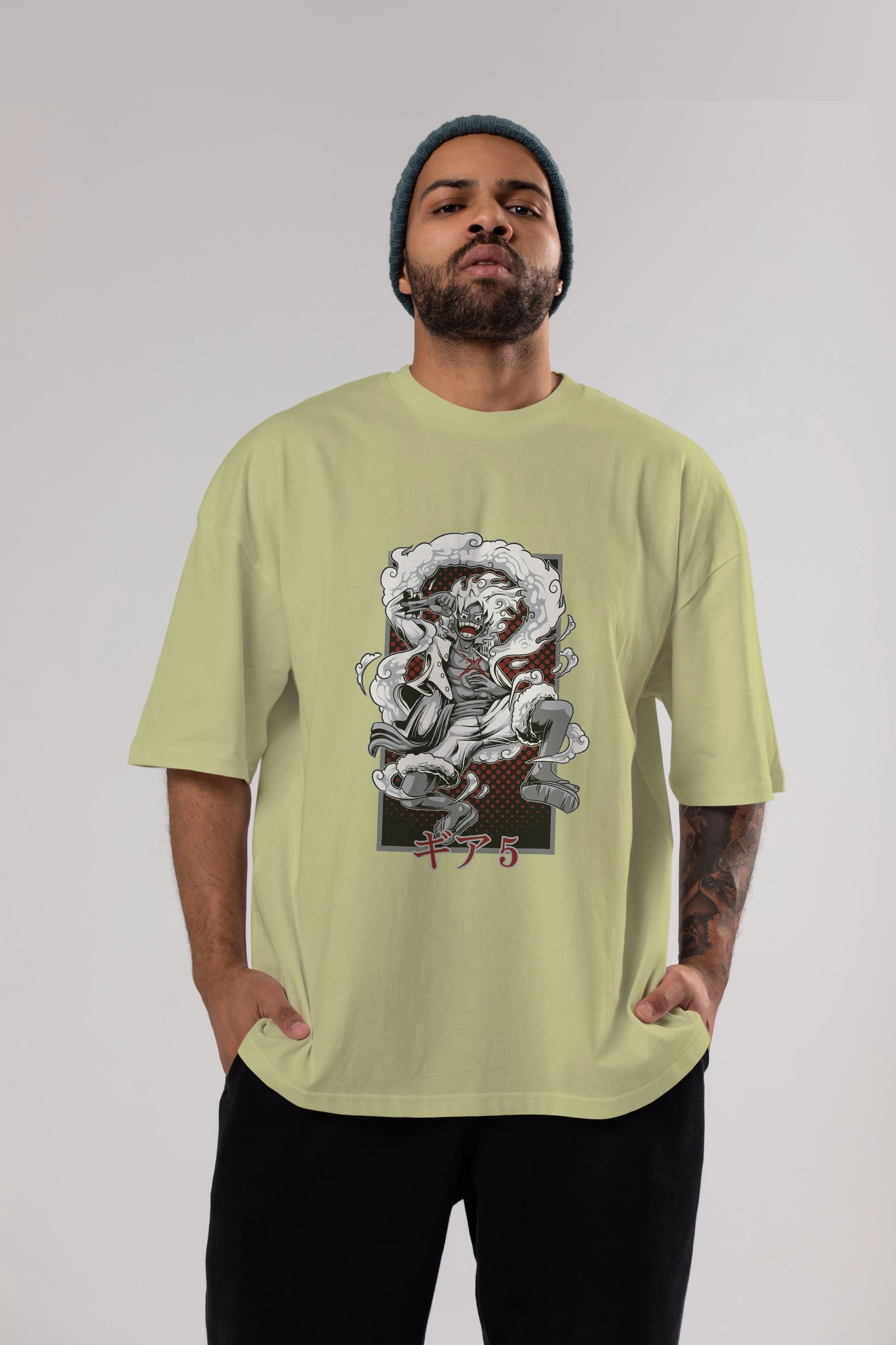 LUFFY GEAR 5 Anime Ön Baskılı Oversize t-shirt %100 pamuk Erkek Kadın Unisex