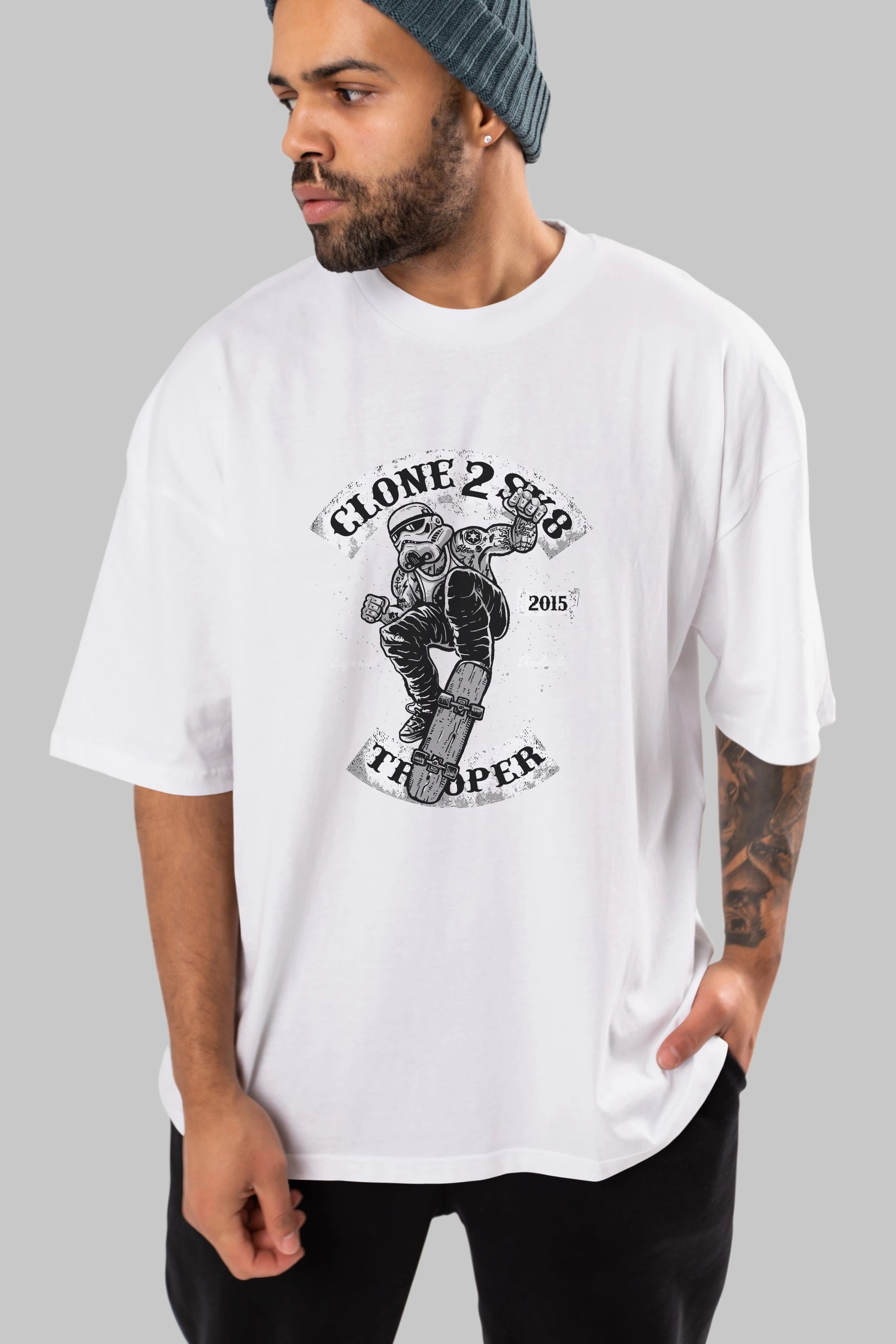 Clone 2 Sk8 Ön Baskılı Oversize t-shirt Erkek Kadın Unisex %100 Pamuk tişort