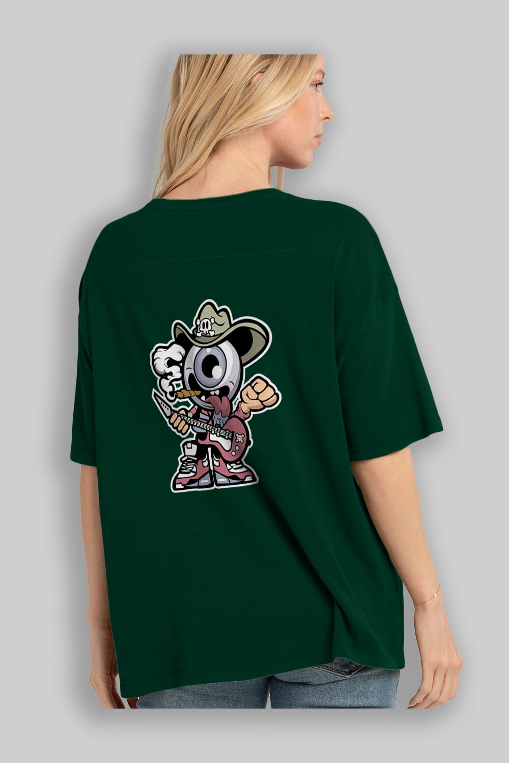Eyeball Rockstar Cowboy Arka Baskılı Oversize t-shirt Erkek Kadın Unisex %100 Pamuk tişort