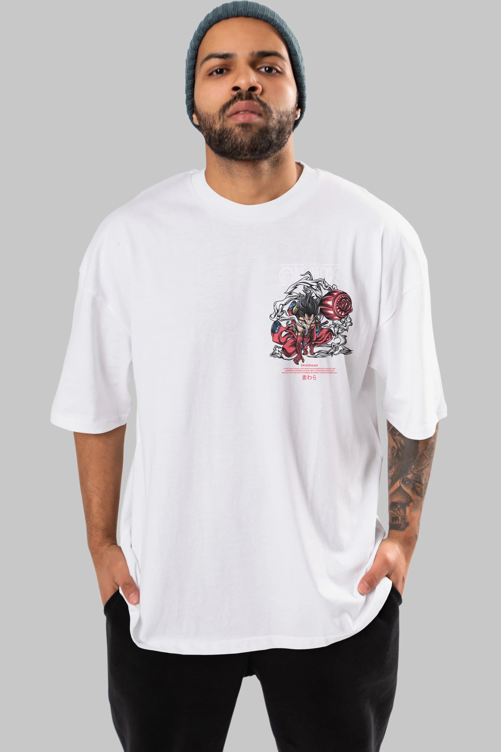 One Piece Snakeman Ön Sol Baskılı Oversize t-shirt Erkek Kadın Unisex %100 Pamuk Bisiklet Yaka tişort
