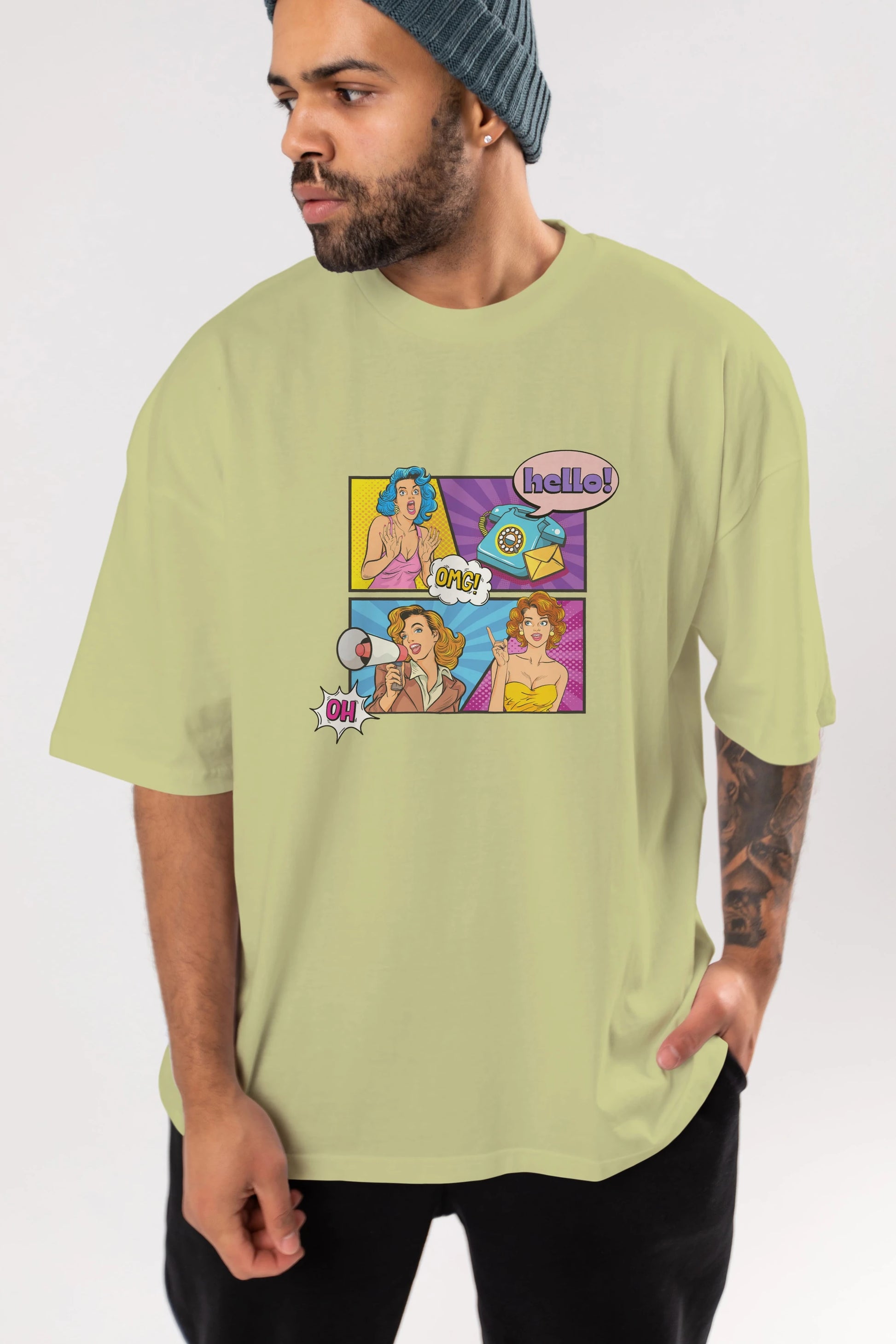 Hello OMG Ön Baskılı Oversize t-shirt Erkek Kadın Unisex