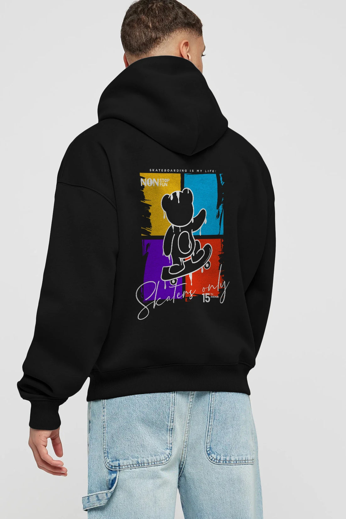 Skaters Only Bear Arka Baskılı Hoodie Oversize Kapüşonlu Sweatshirt Erkek Kadın Unisex