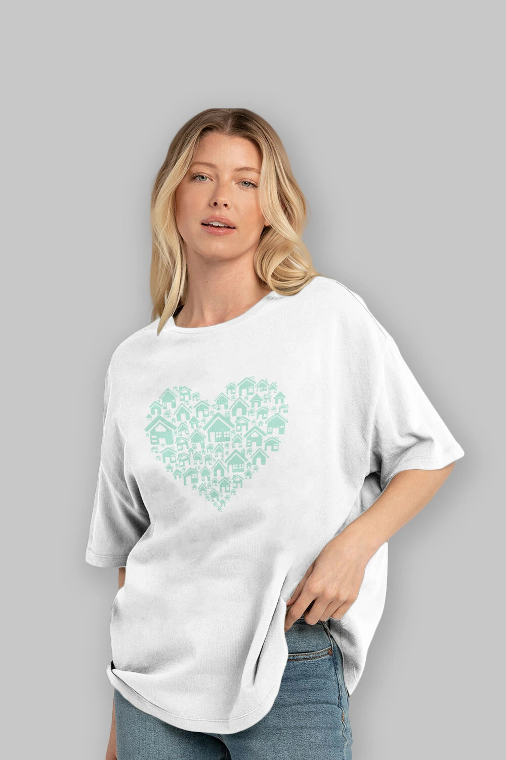 Home Heart Ön Baskılı Oversize t-shirt %100 pamuk Erkek Kadın Unisex
