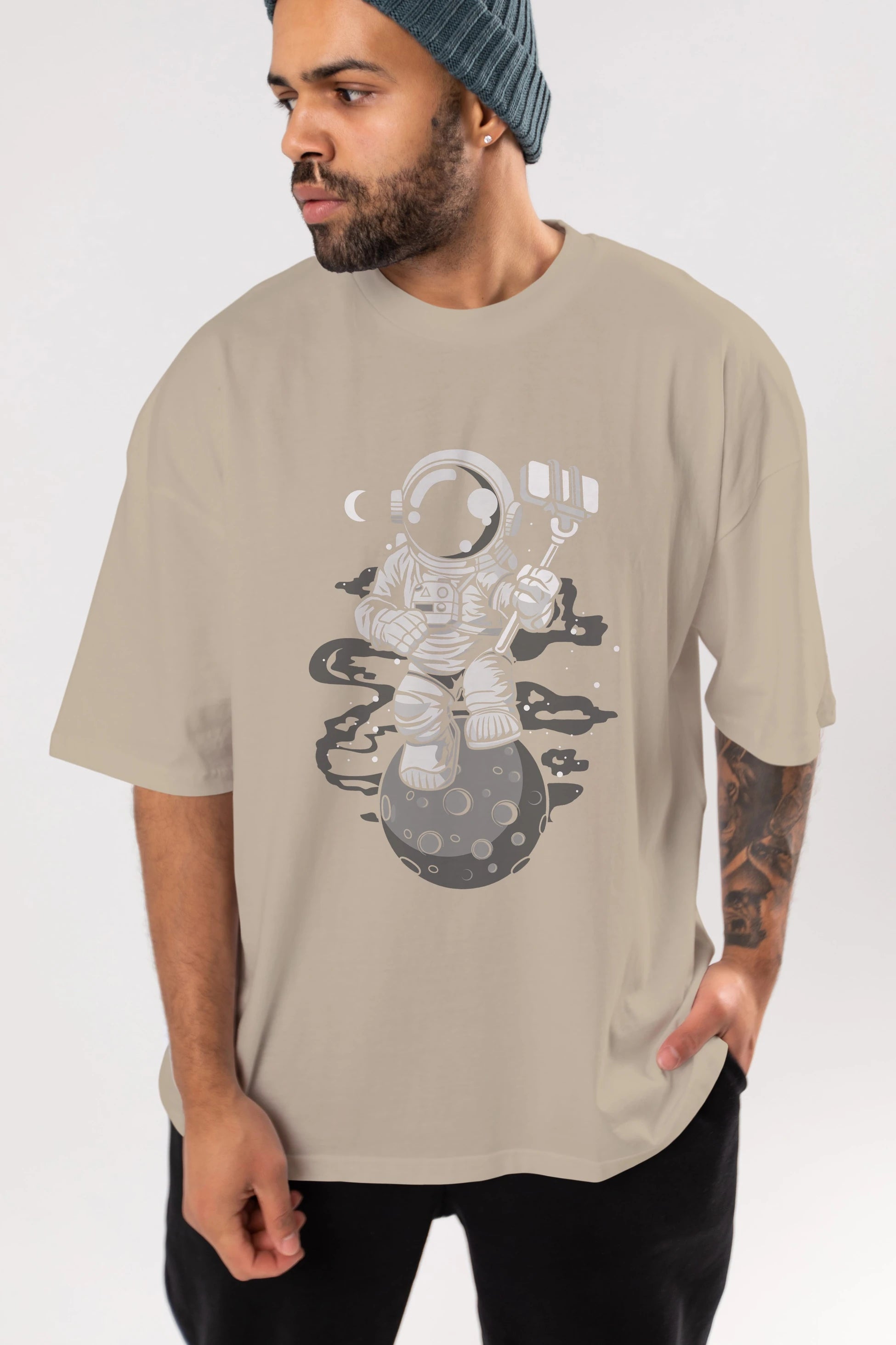 Astronaut Selfie Ön Baskılı Oversize t-shirt Erkek Kadın Unisex