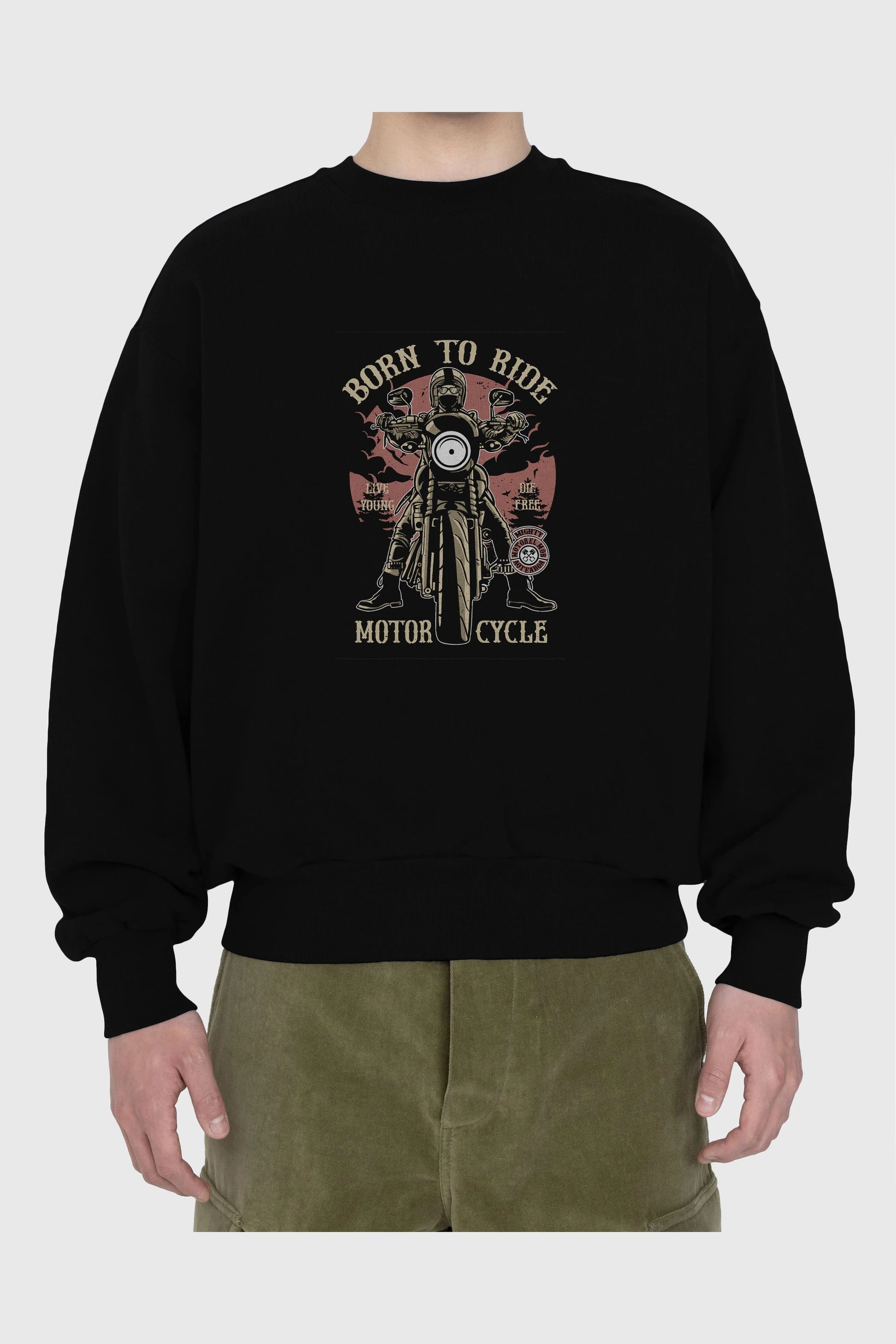Born To Ride Ön Baskılı Oversize Sweatshirt Erkek Kadın Unisex