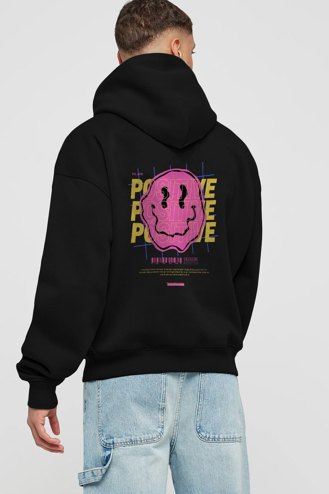 Positive 2 Arka Baskılı Oversize Hoodie Kapüşonlu Sweatshirt Erkek Kadın Unisex