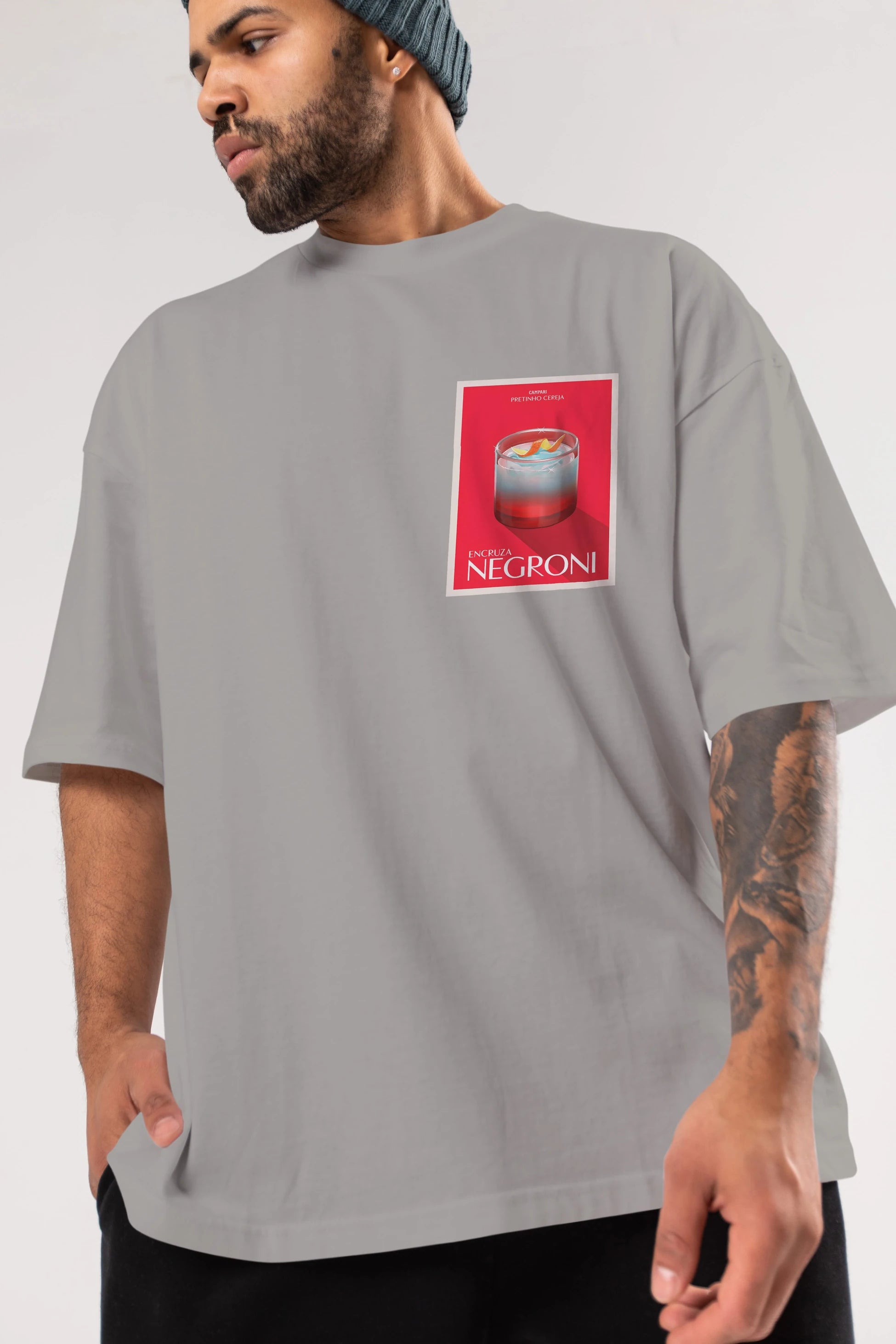 Encruza Negroni Ön Sol Baskılı Oversize t-shirt Erkek Kadın Unisex %100 Pamuk Bisiklet Yaka tişort