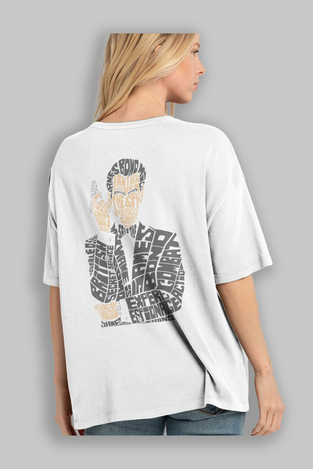 James Bond Arka Baskılı Oversize t-shirt %100 pamuk Erkek Kadın Unisex
