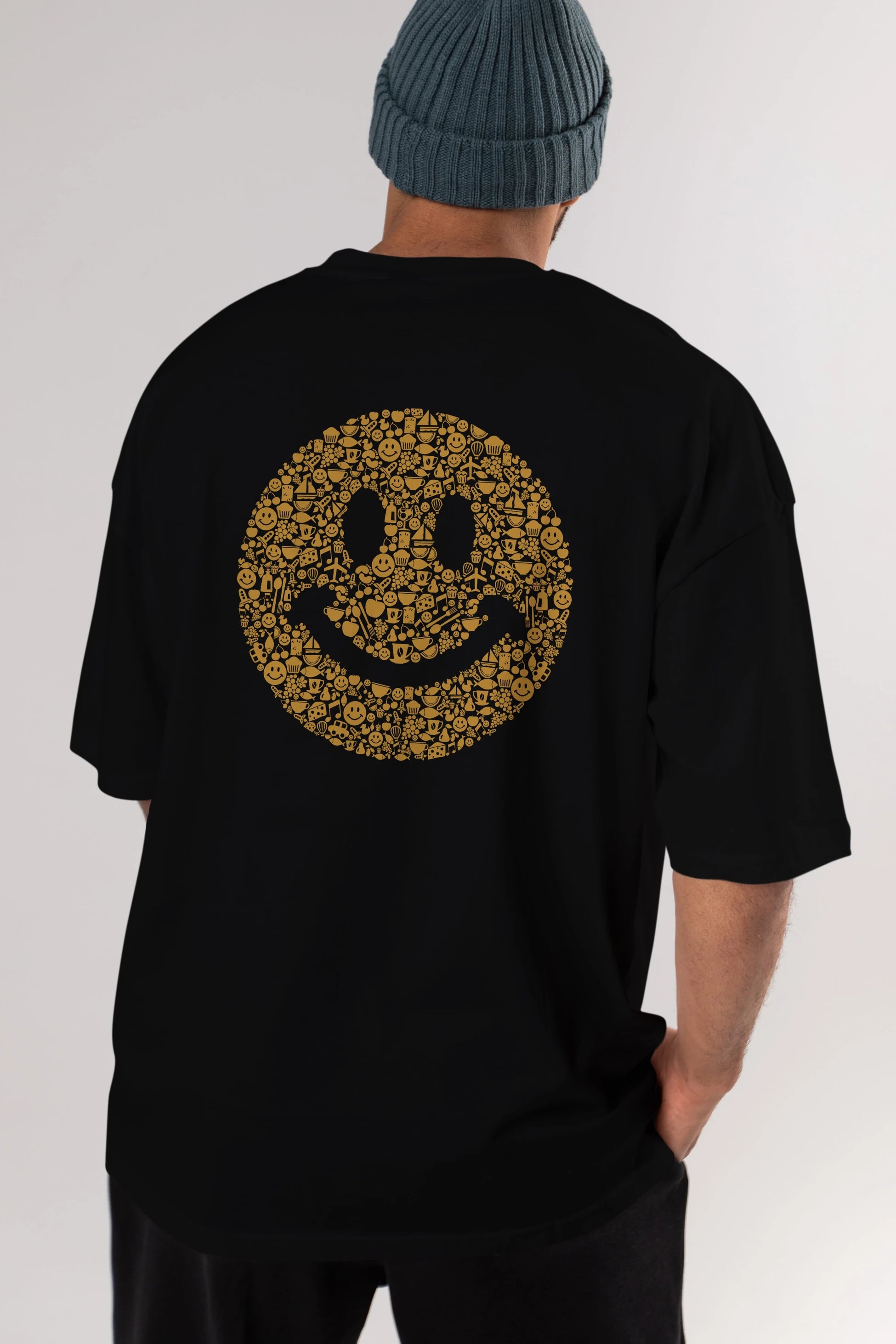 Smiley Arka Baskılı Oversize t-shirt %100 pamuk Erkek Kadın Unisex