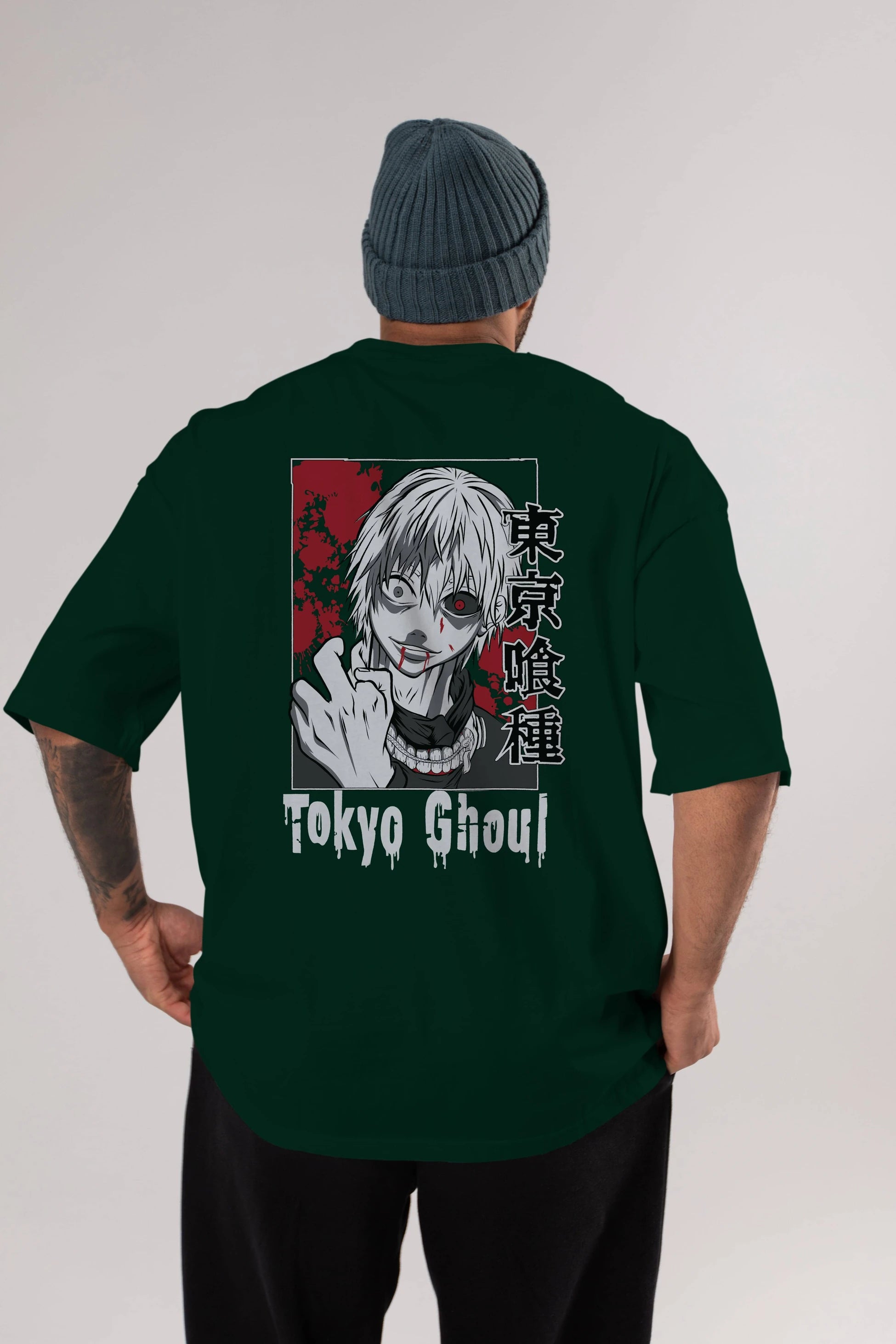 Kaneki Ken TOKYO GHOUL Anime Arka Baskılı Oversize t-shirt Erkek Kadın Unisex