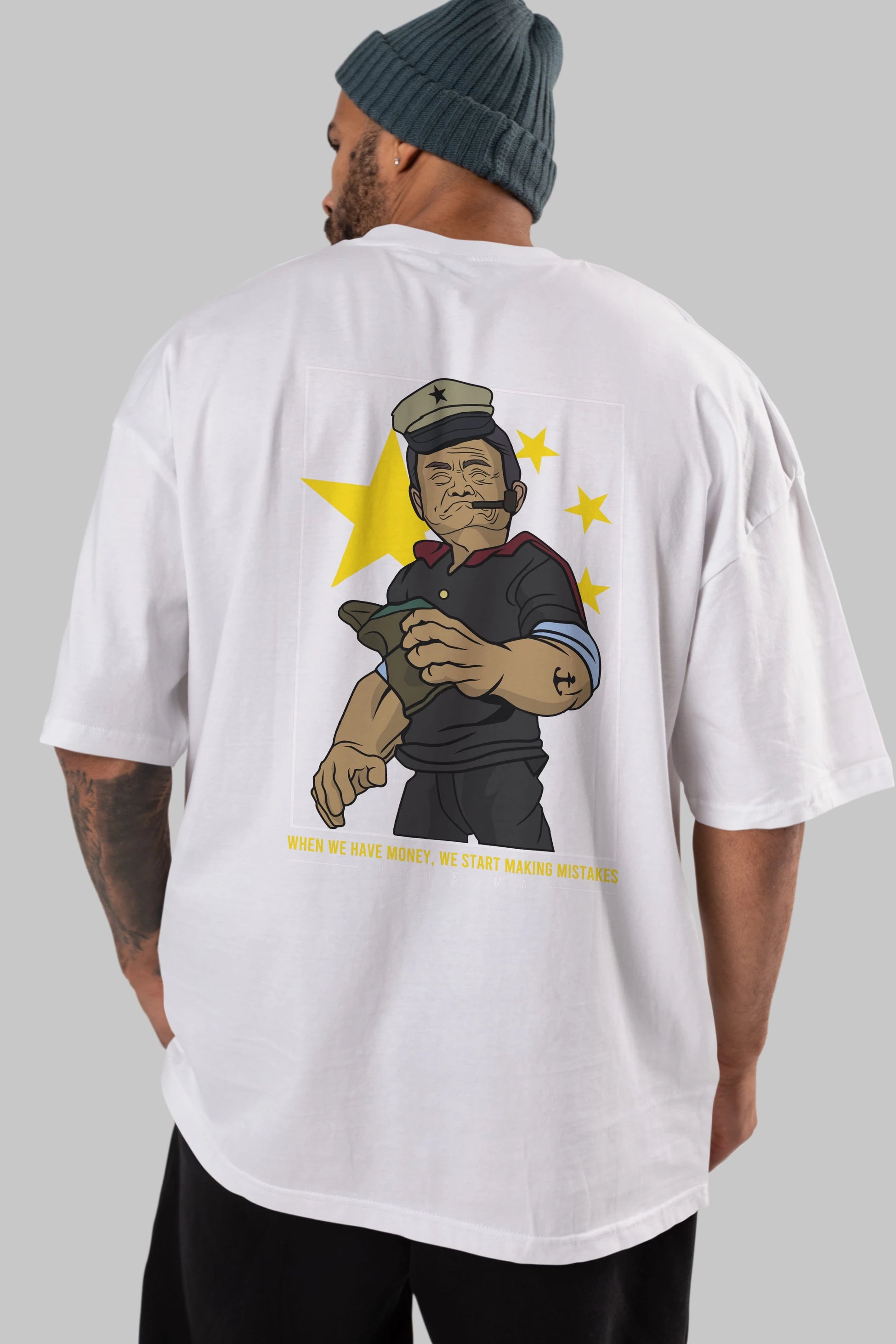 Popeye Jack Ma Arka Baskılı Oversize t-shirt Erkek Kadın Unisex %100 Pamuk tişort