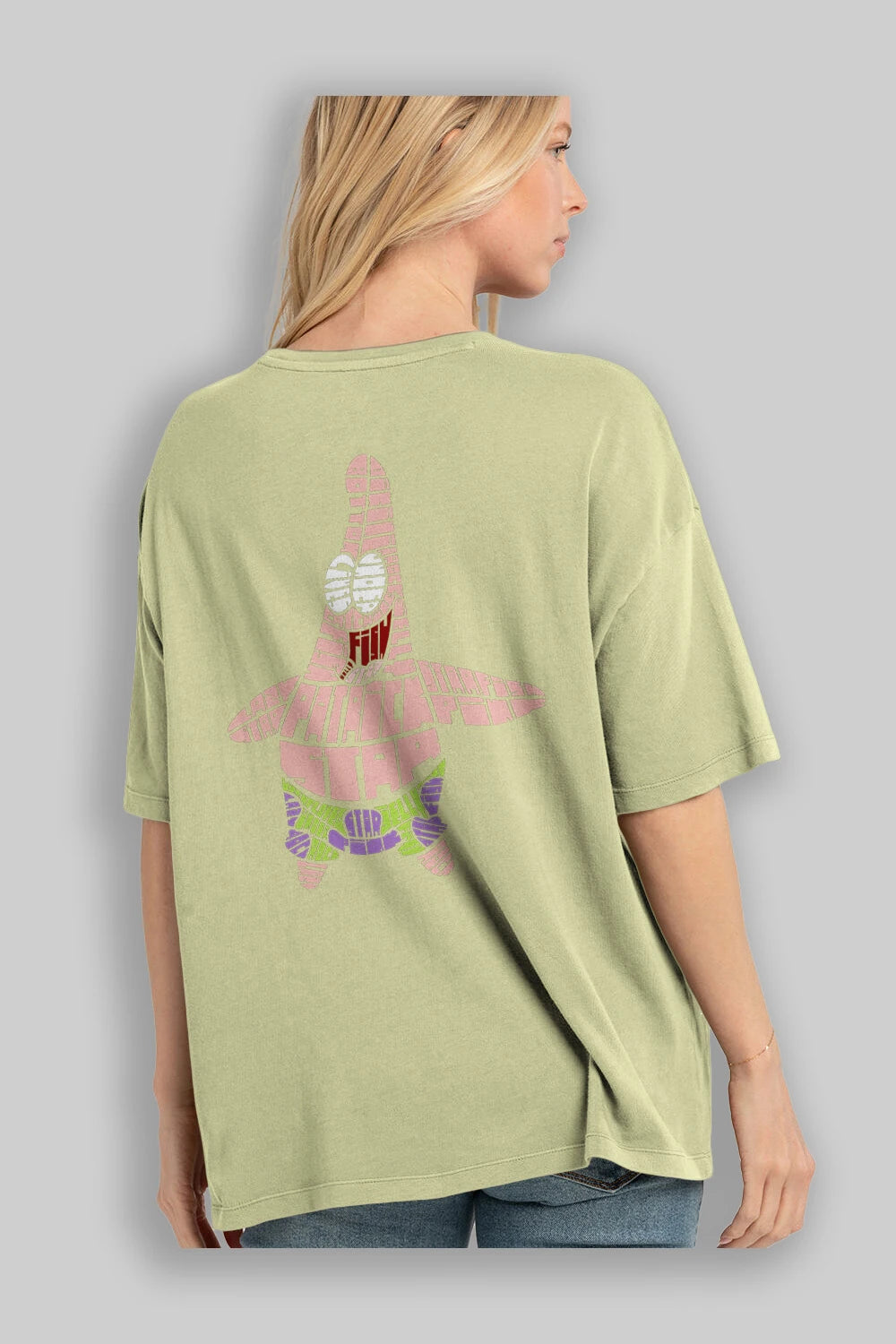 Patrick Star Arka Baskılı Oversize t-shirt %100 pamuk Erkek Kadın Unisex