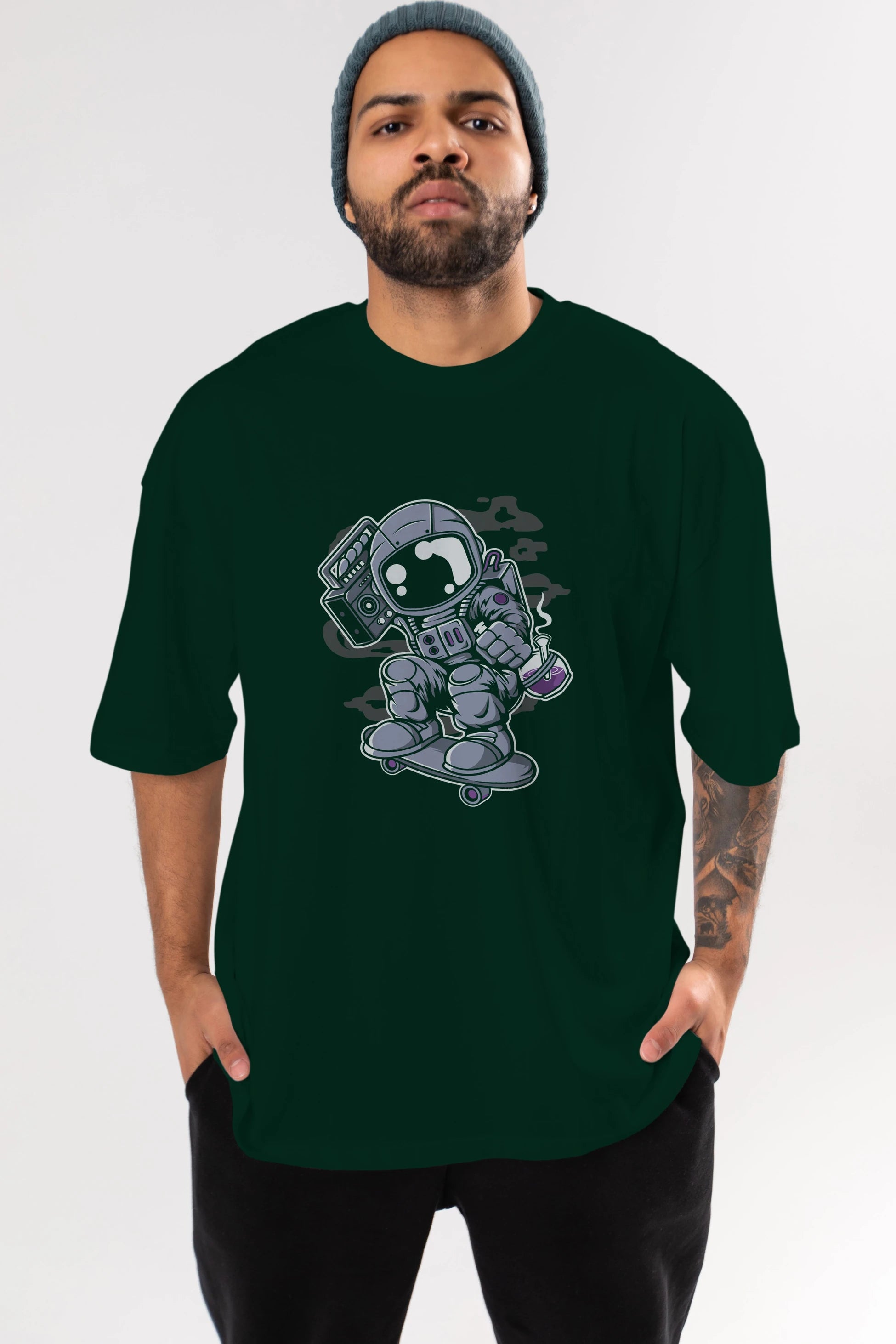 Astroanut Skater Boombox Ön Baskılı Oversize t-shirt Erkek Kadın Unisex