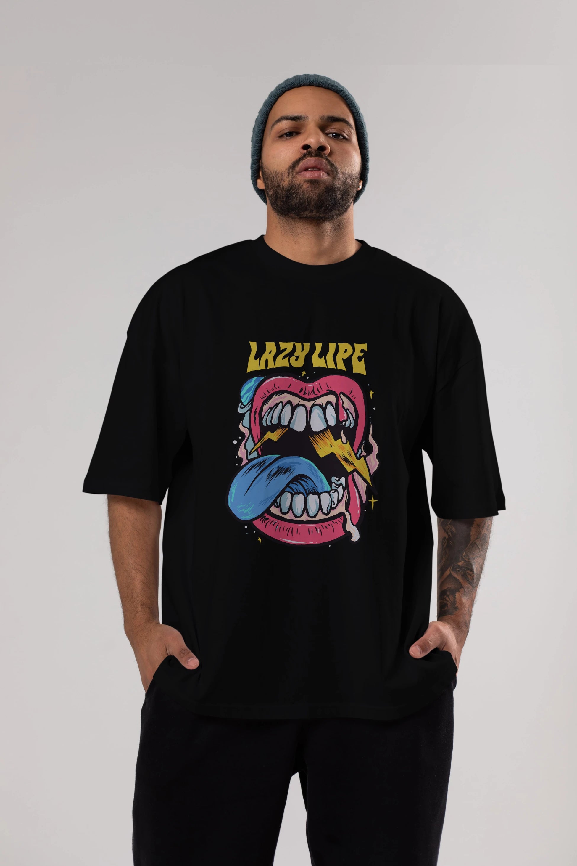 Lazy Lipe Ön Baskılı Oversize t-shirt Erkek Kadın Unisex