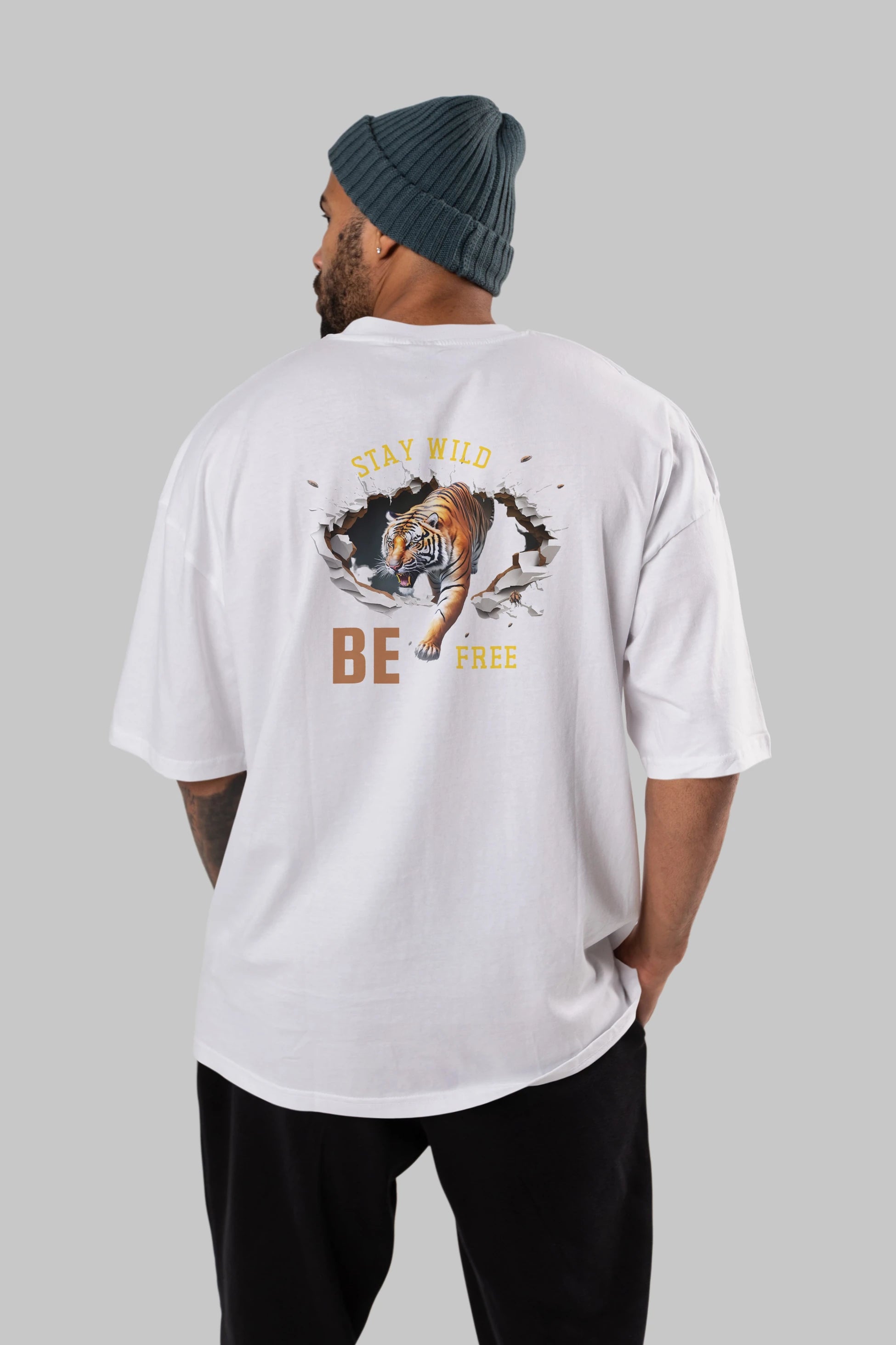 Stay Wild Be Free Yazılı Arka Baskılı Oversize t-shirt Erkek Kadın Unisex