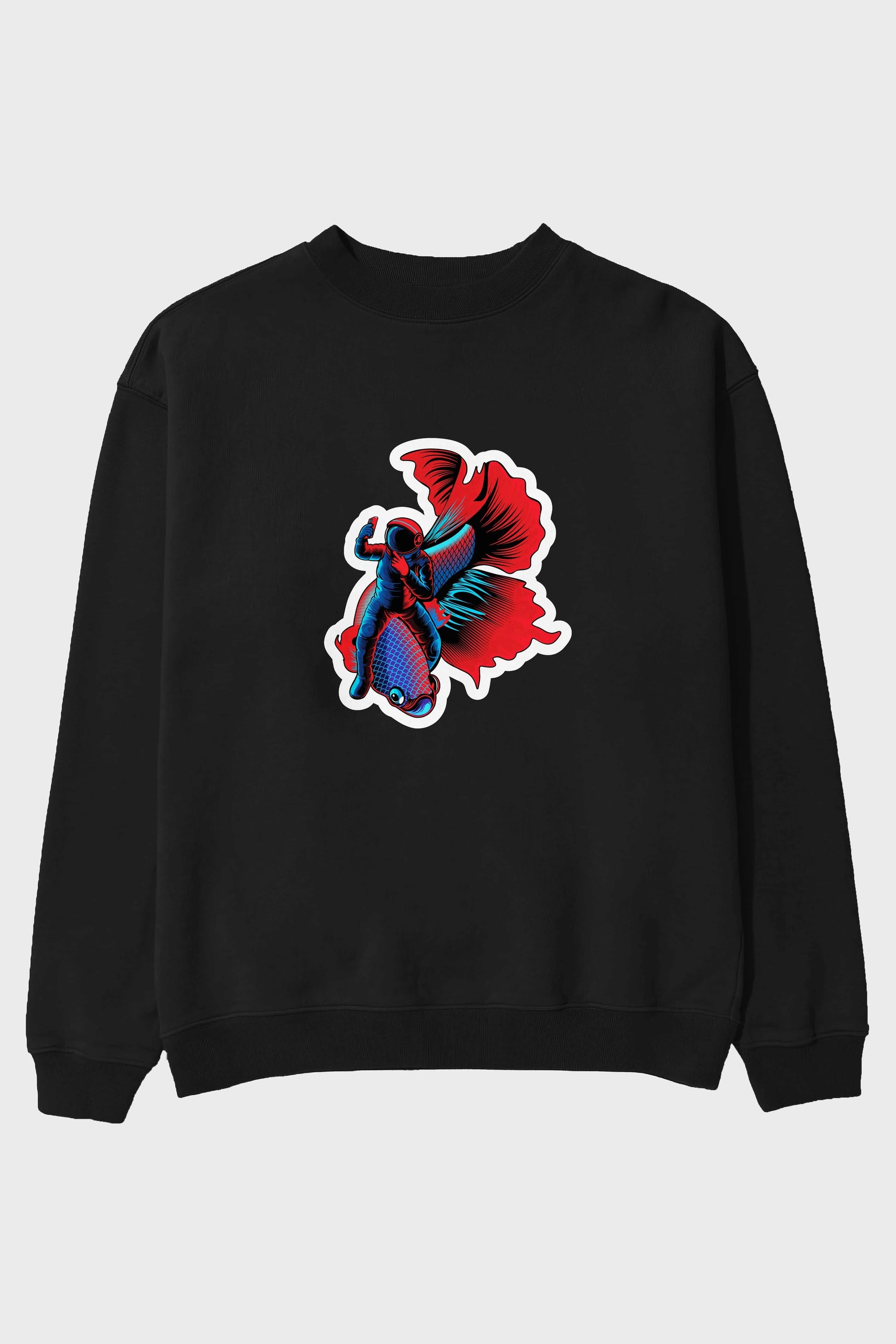 Astrofish selfie sticker Ön Baskılı Oversize Sweatshirt Erkek Kadın Unisex