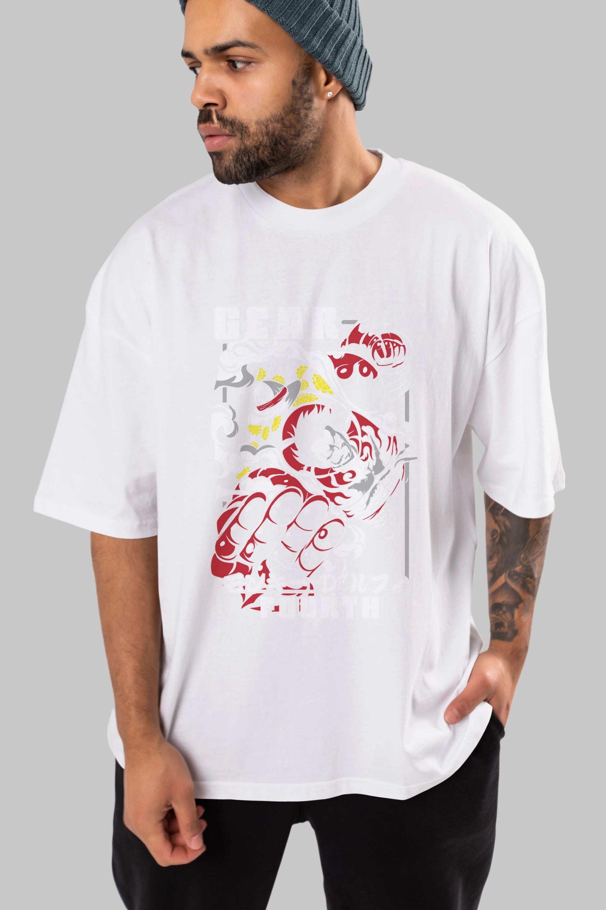 LUFFY gear fourth Anime Ön Baskılı Oversize t-shirt %100 pamuk Erkek Kadın Unisex