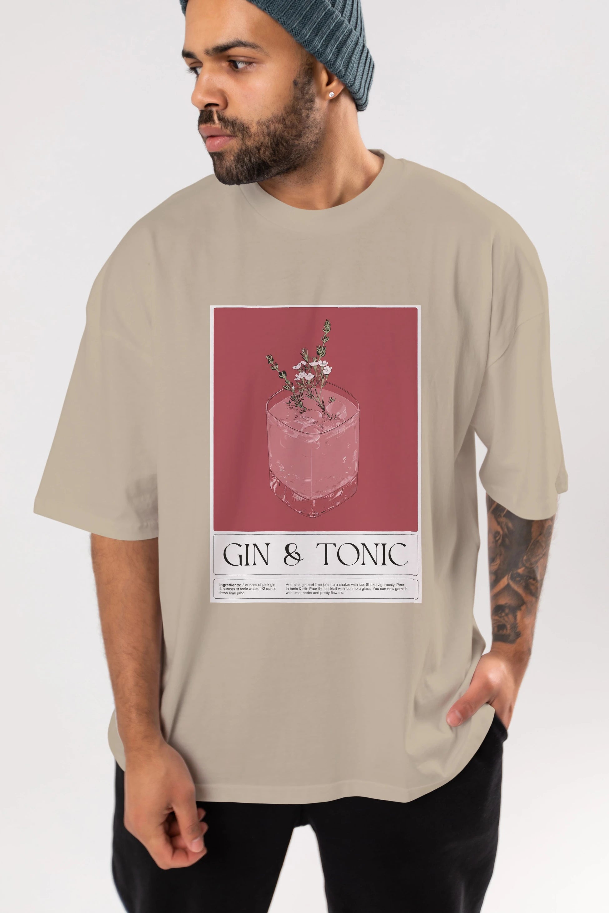 Gin Tonic 4 Ön Baskılı Oversize t-shirt Erkek Kadın Unisex %100 Pamuk Bisiklet Yaka tişort