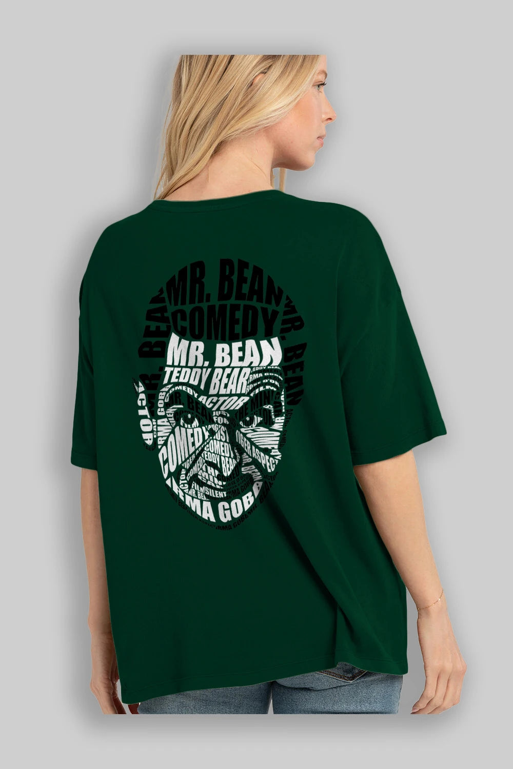 Mr Bean Calligram Arka Baskılı Oversize t-shirt %100 pamuk Erkek Kadın Unisex