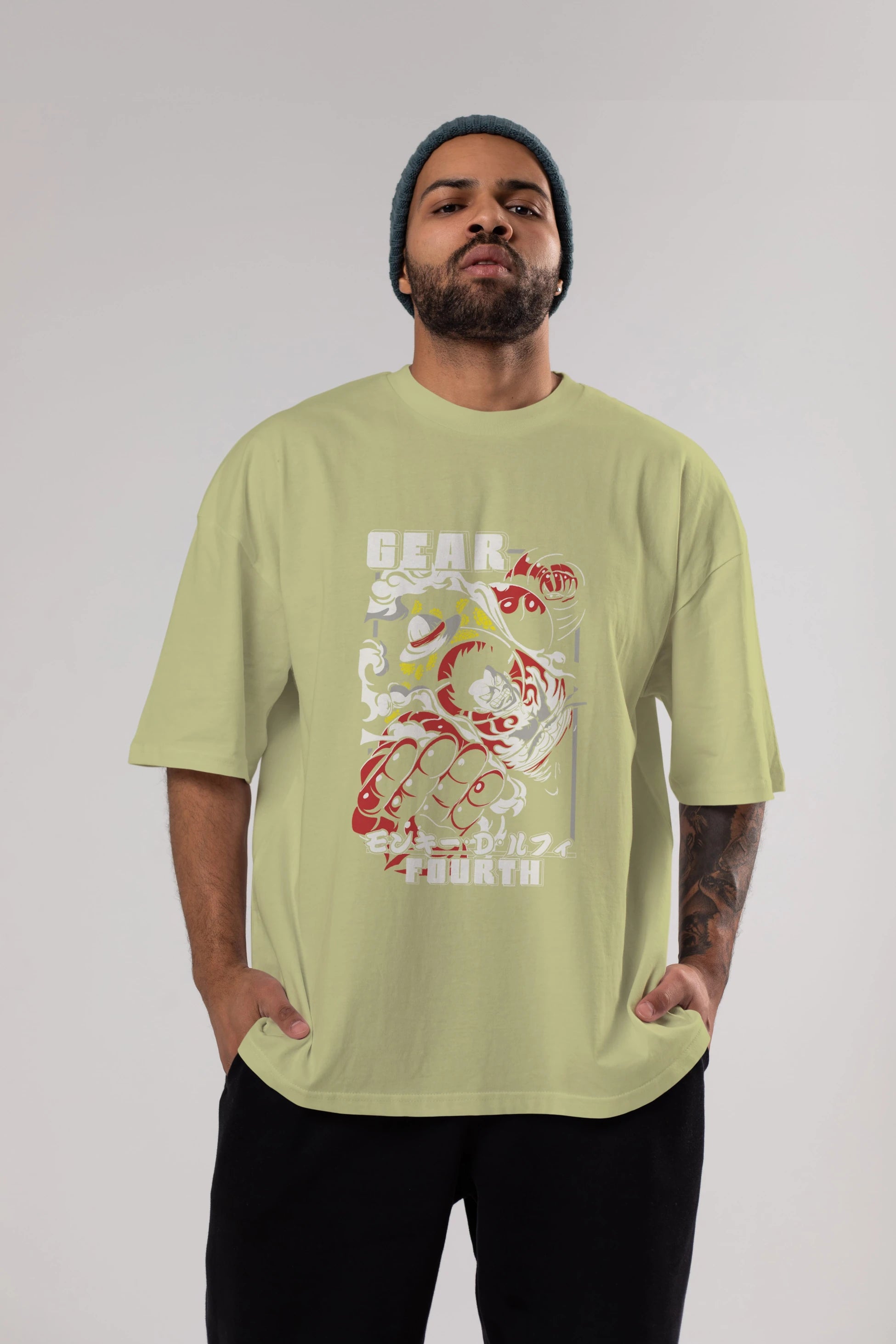 LUFFY gear fourth Anime Ön Baskılı Oversize t-shirt %100 pamuk Erkek Kadın Unisex